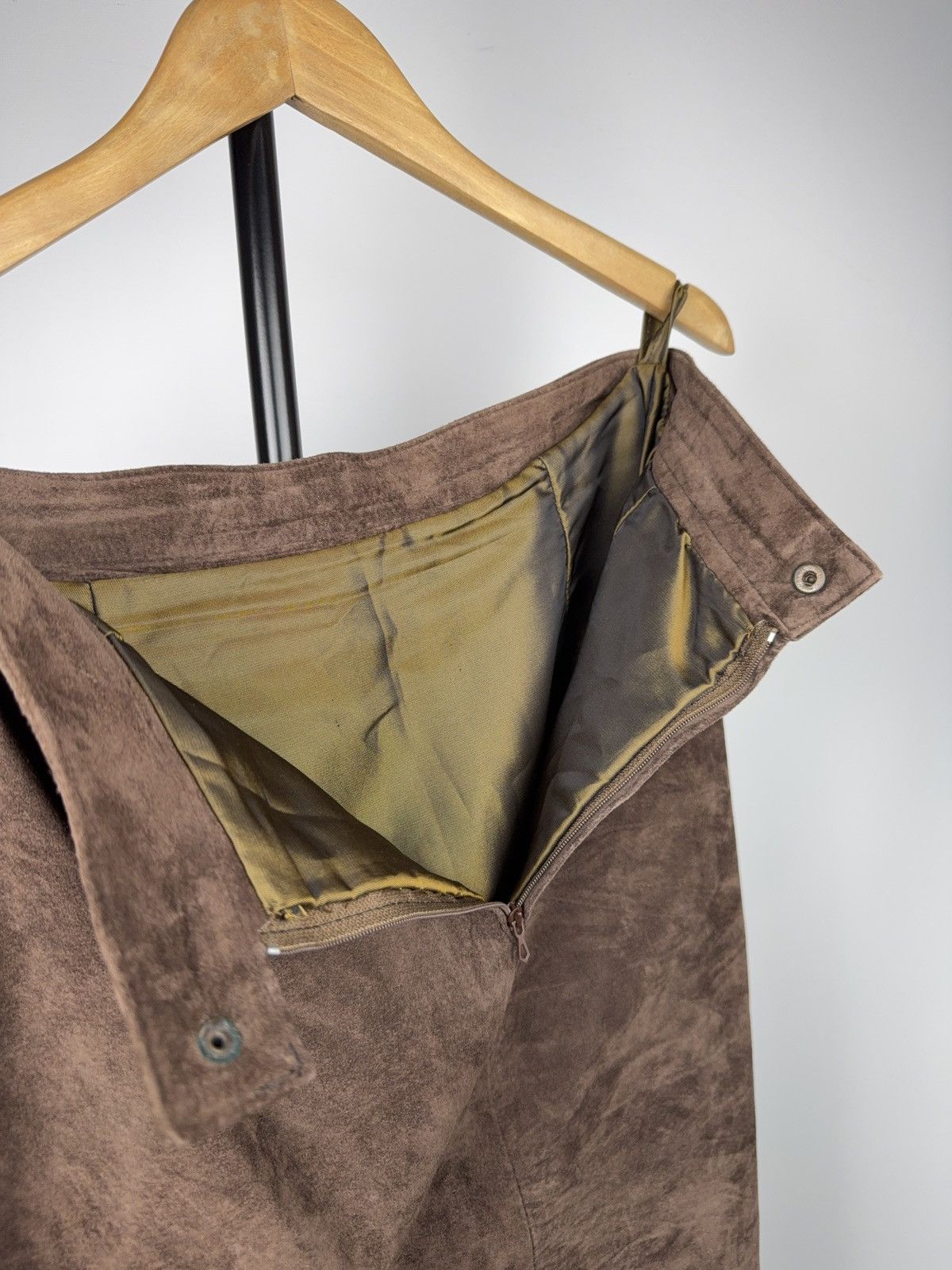 Genuine Leather Avant Garde 90s Y2K Retro Vintage Brown Leather Midi Skirt Size 29" - 9 Thumbnail