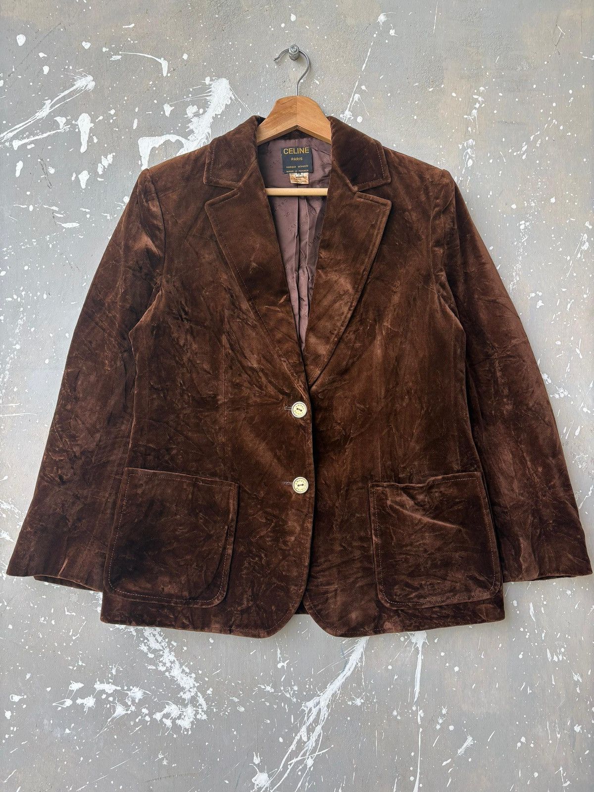 Celine RARE‼️ Vintage 70s Monogram Céline Paris Brown Velvet Blazer Size US M / EU 48-50 / 2 - 3 Thumbnail