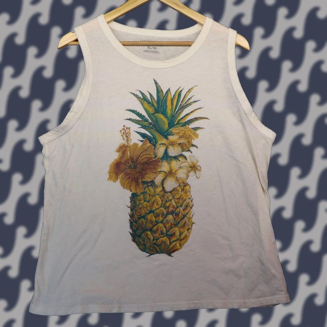 Lucky Brand Lucky Brand Women Tank Top White Pineapple XL Cotton Sleeveless Round Neck Casual Summer Size XL / US 12-14 / IT 48-50 - 1 Thumbnail