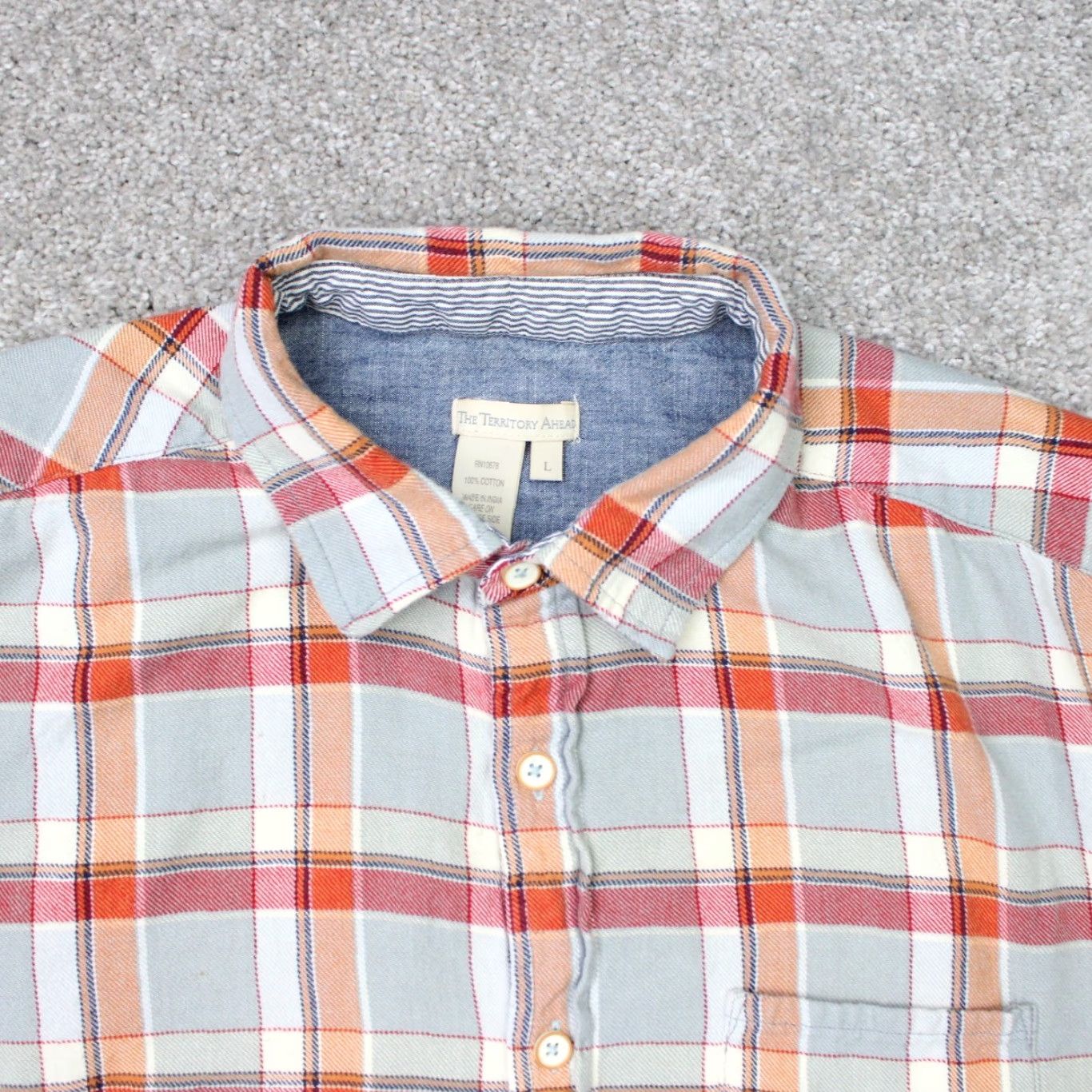 The Territory Ahead VINTAGE Territory Ahead Shirt Mens Large Red/Orange/Gray Plaid Cotton Long Sleeve Size US L / EU 52-54 / 3 - 6 Thumbnail