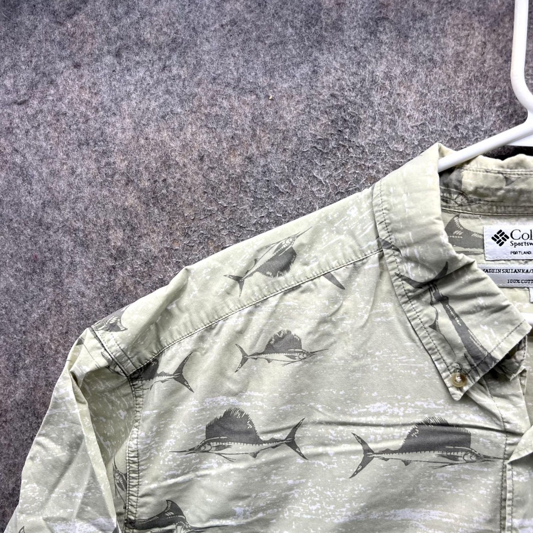 Vintage Columbia Shirt Mens XL Green Cotton Short Sleeve Button Front Casual Fish Print Size US XL / EU 56 / 4 - 6 Thumbnail