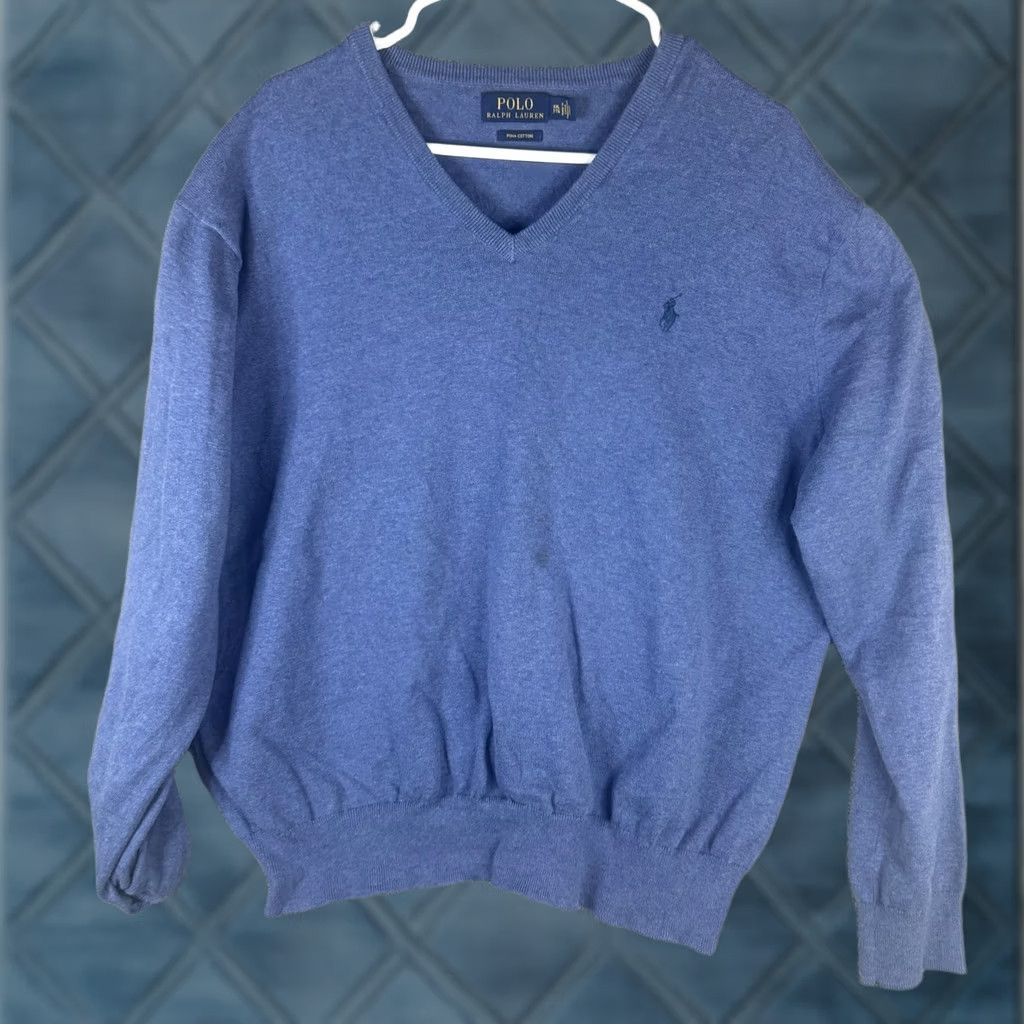 Polo Ralph Lauren VINTAGE? No. Polo Ralph Lauren Sweater Mens 2XL Blue Pima Cotton V Neck Knit Pullover Size US XXL / EU 58 / 5 - 1 Thumbnail