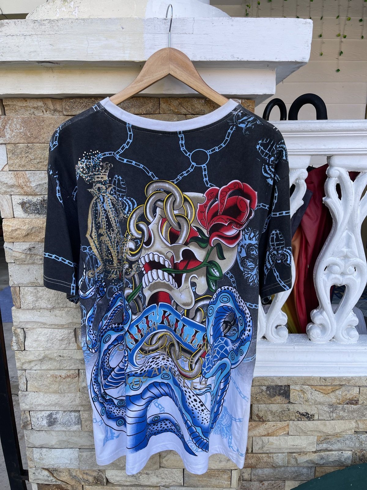 Last Drop🔥CHRISTIAN AUDIGIER Overprint Skull Snake T Shirt