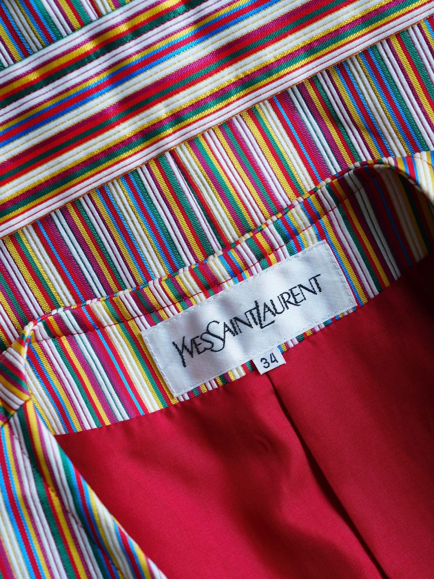 Yves Saint Laurent YSL Vintage Cotton Striped Short Blazer FR34/S Size XS / US 0-2 / IT 36-38 - 6 Thumbnail