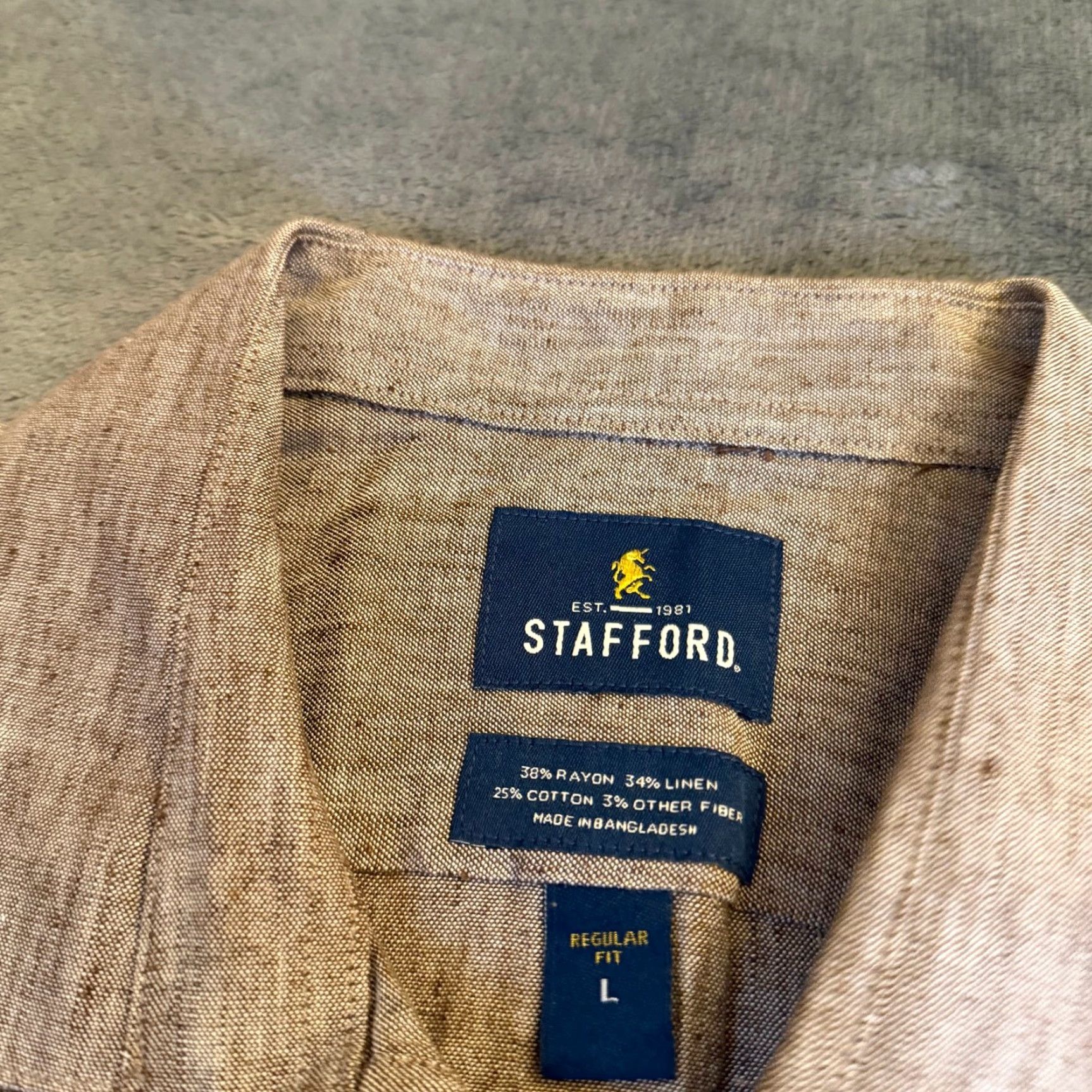 Stafford Stafford Shirt Linen Blend Button-Up Short Sleeve Brown Mens Large NWT Size US L / EU 52-54 / 3 - 3 Thumbnail
