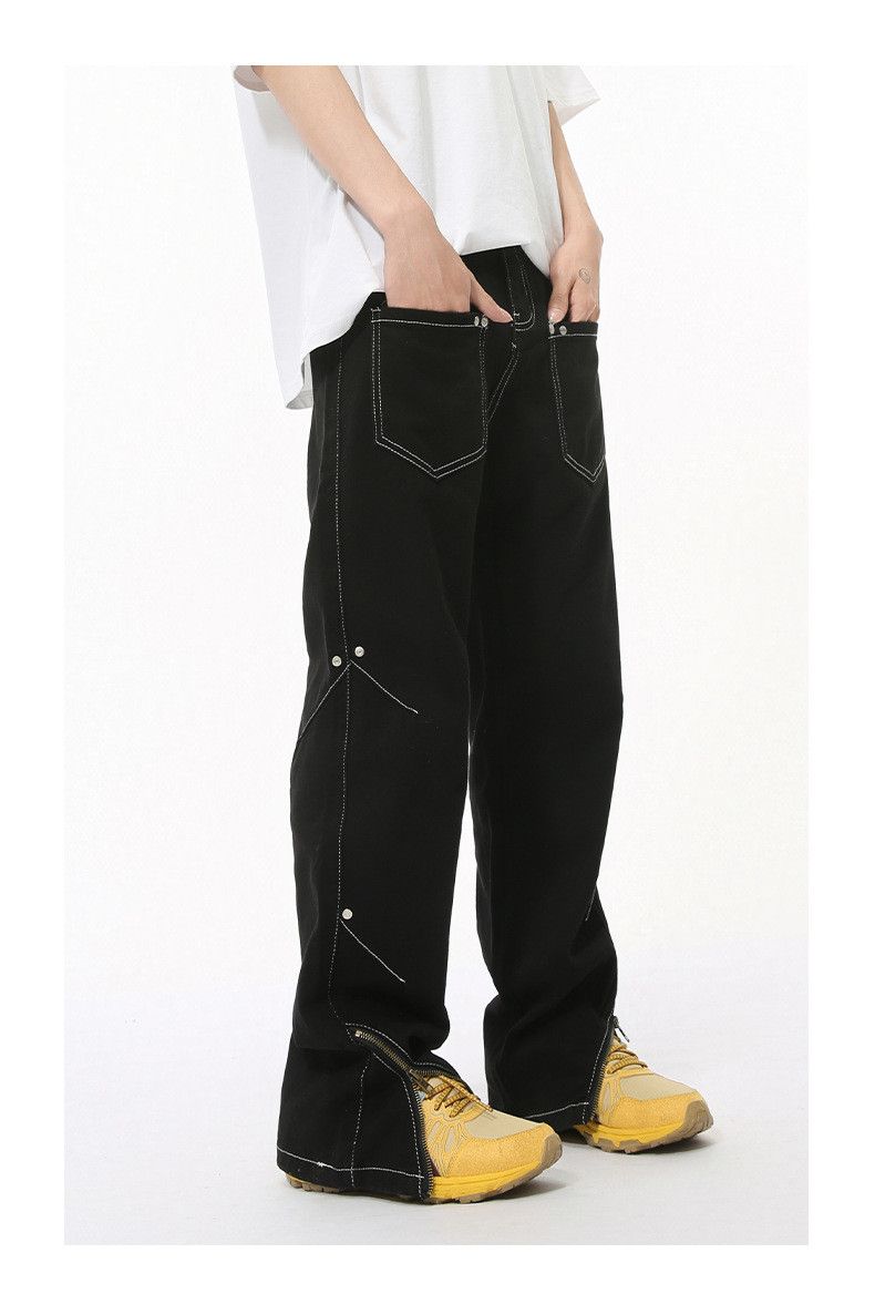 Japanese Brand × Jean Black patchwork multi-pocket zip-up straight jeans Size US 32 / EU 48 - 4 Thumbnail