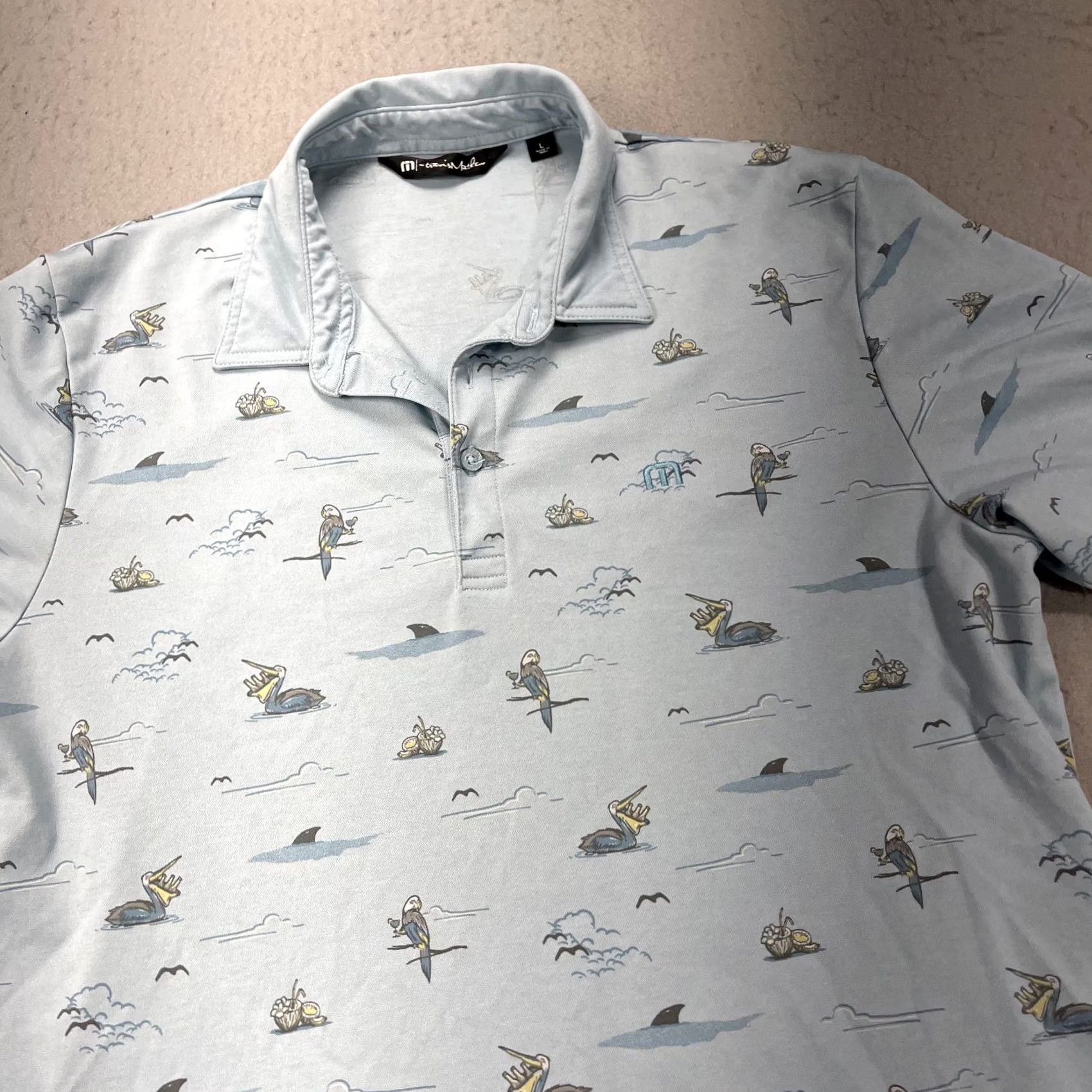 TravisMathew Travis Mathew Polo Shirt Mens Large Blue Going Rogue Bird Beach Floral Golf AOP Size US L / EU 52-54 / 3 - 3 Thumbnail