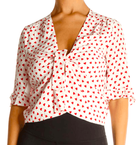 Zara Zara White Red Hearts Tie Blouse XS Size XS / US 0-2 / IT 36-38 - 7 Thumbnail