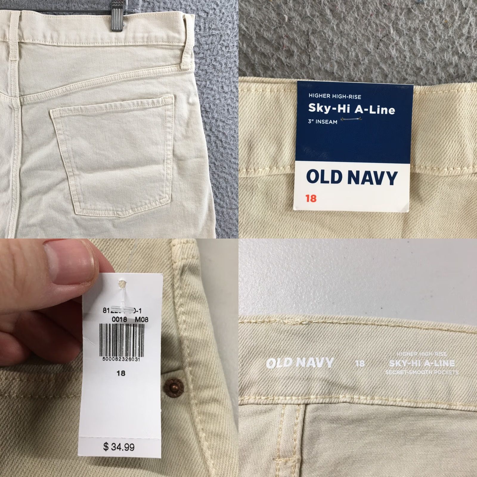 Old Navy Old Navy Shorts Womens 18 Sky-Hi A-Line Beige High Rise Denim Button Fly Shorts Size 40" / US 18 - 9 Thumbnail