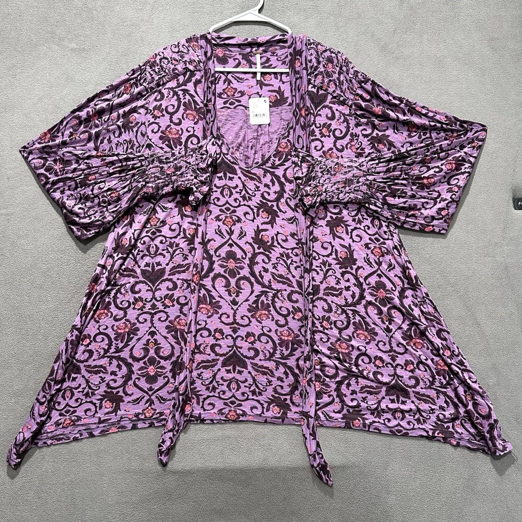 Free People NWT Free People Blouse Women L Purple Floral Bridgette Tunic Ruched Flowy Size L / US 10 / IT 46 - 2 Thumbnail