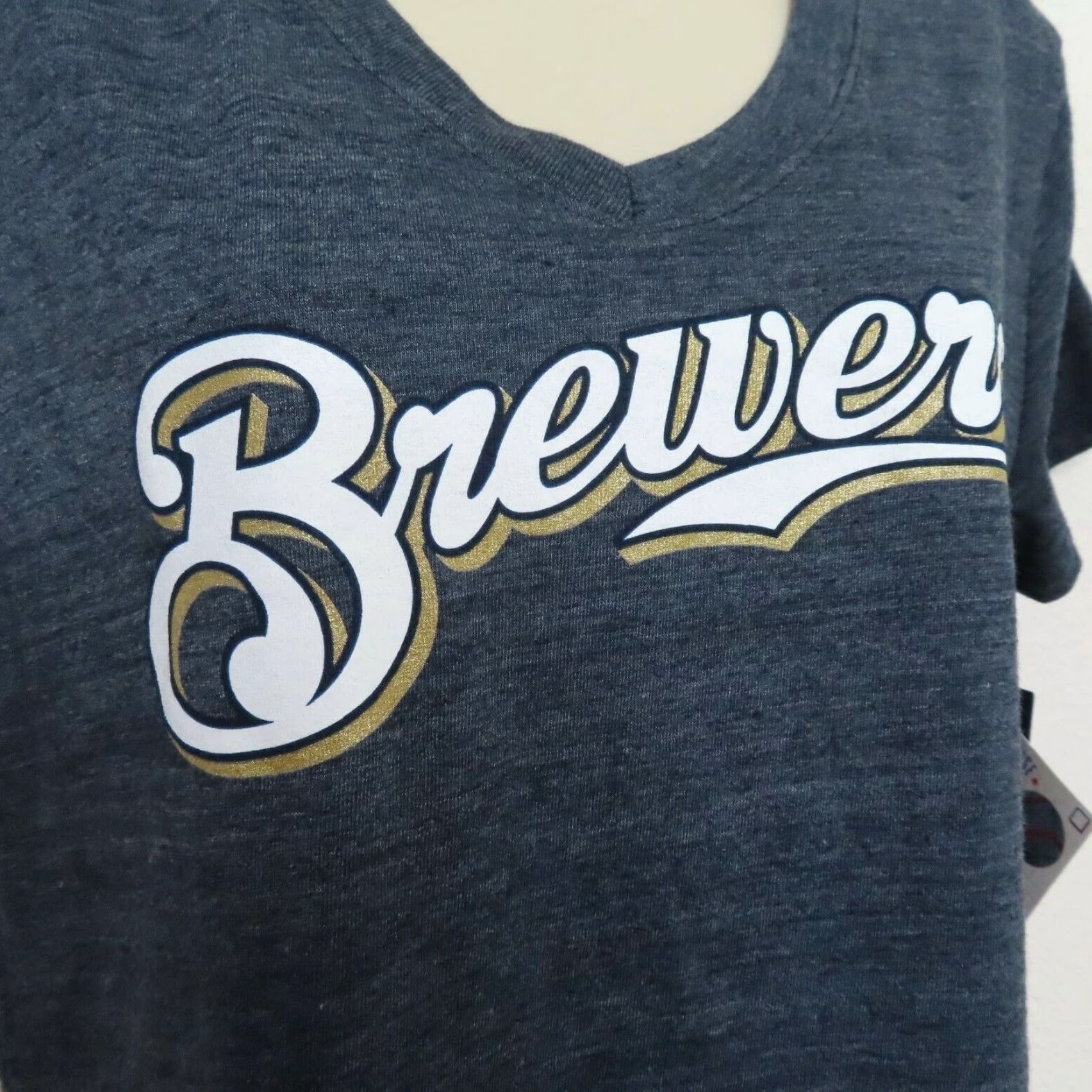 Vintage Fanatics Shirt Womens Small Milwaukee Brewers V-Neck Heathered Blue NEW Size S / US 4 / IT 40 - 2 Thumbnail