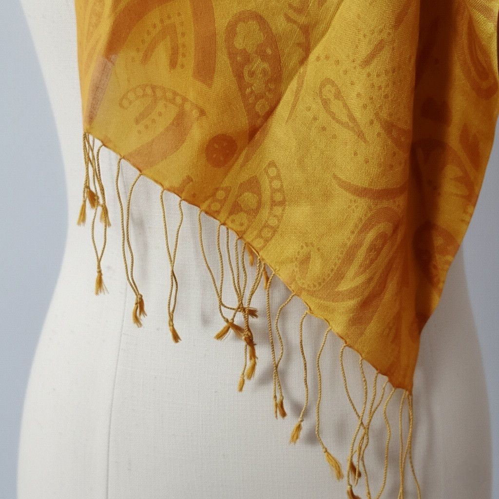 Other 100% Silk 84x27" Scarf Wrap Nepal Abstract Paisley Fringe Size ONE SIZE - 6 Thumbnail