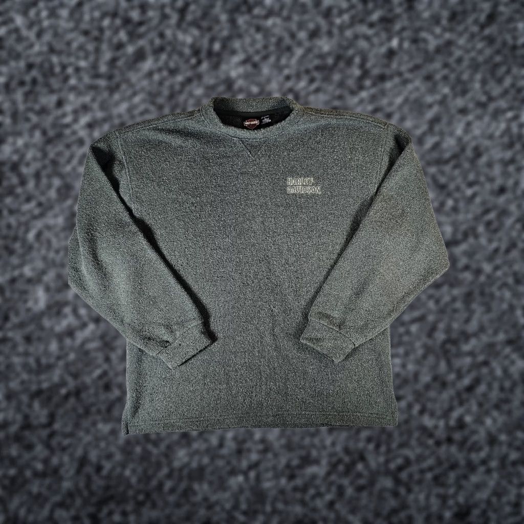 Harley Davidson Harley-Davidson Sweater Green Crew Neck Men Large Terry Cloth Classic Pullover Heavyweight Knit Cotton Blend Vintage No Size US L / EU 52-54 / 3 - 1 Thumbnail