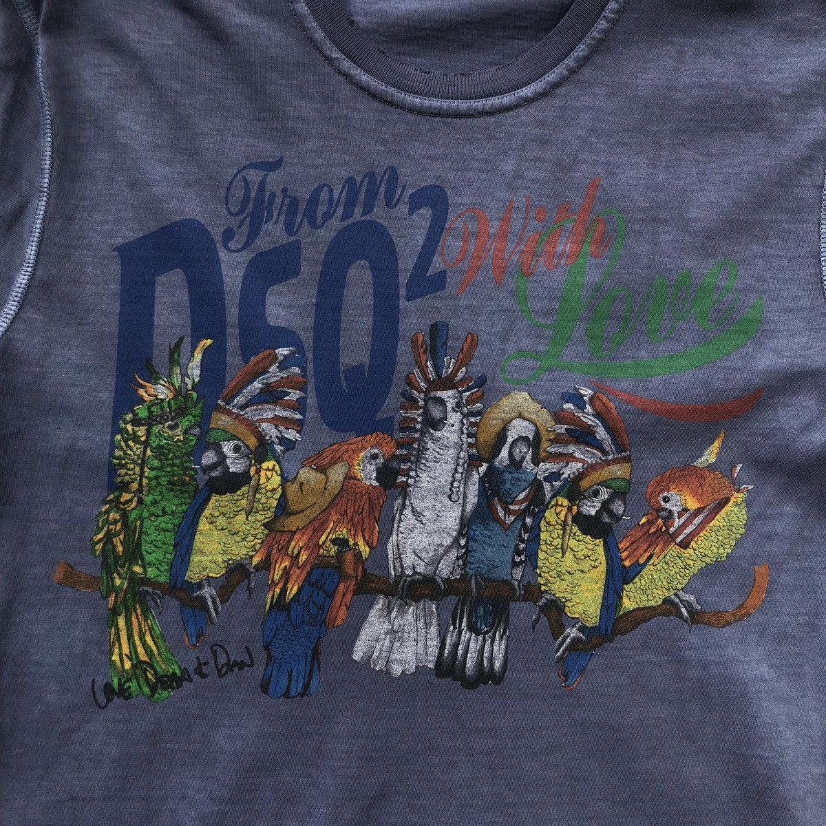 Dsquared2 Dsquared2 From With Love Parrots Distressed Vintage T-Shirt Size US M / EU 48-50 / 2 - 5 Thumbnail
