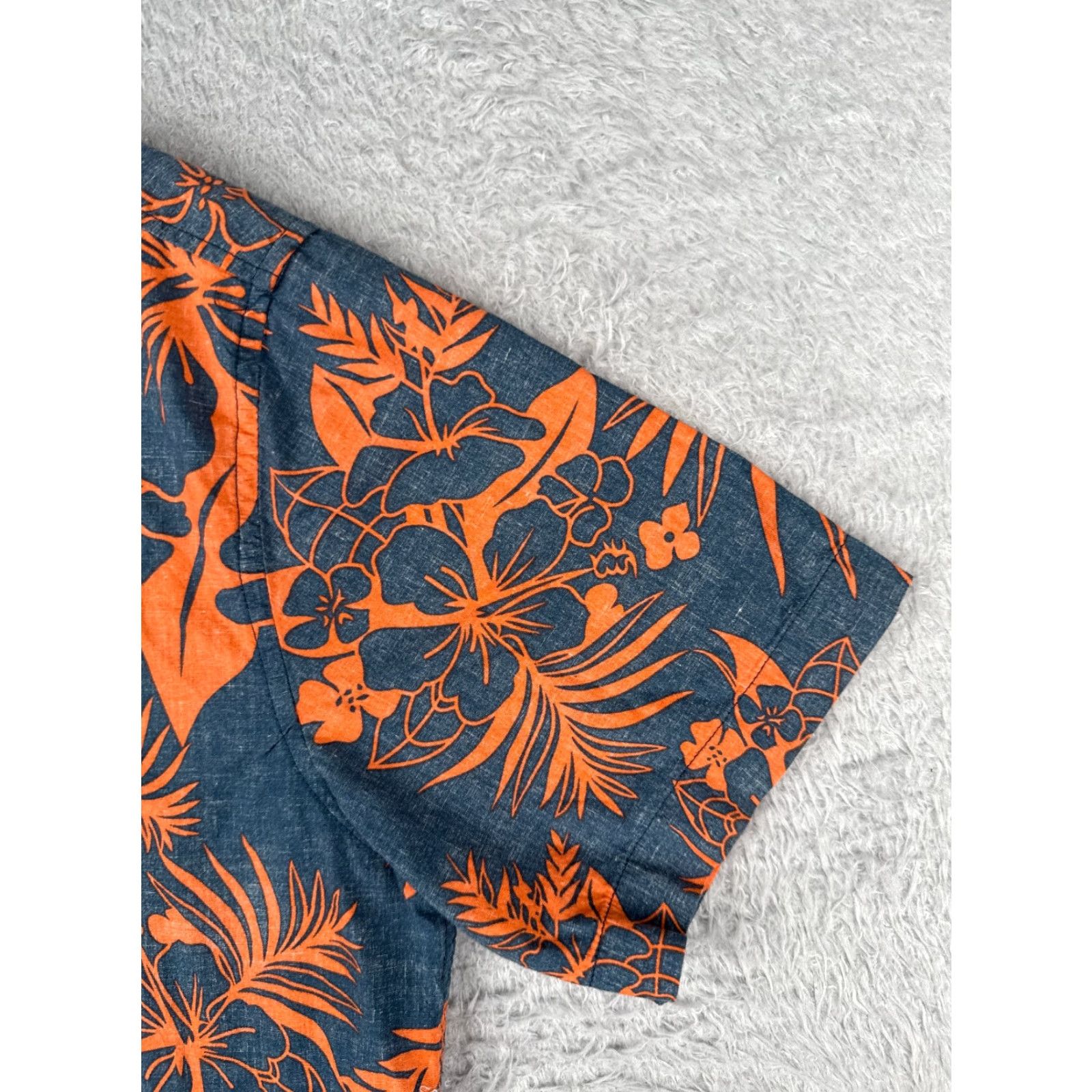 Vintage Retro Fit Shirt Men Medium Gray Orange Floral Leaf 100% Cotton Hawaiian Size US M / EU 48-50 / 2 - 2 Thumbnail