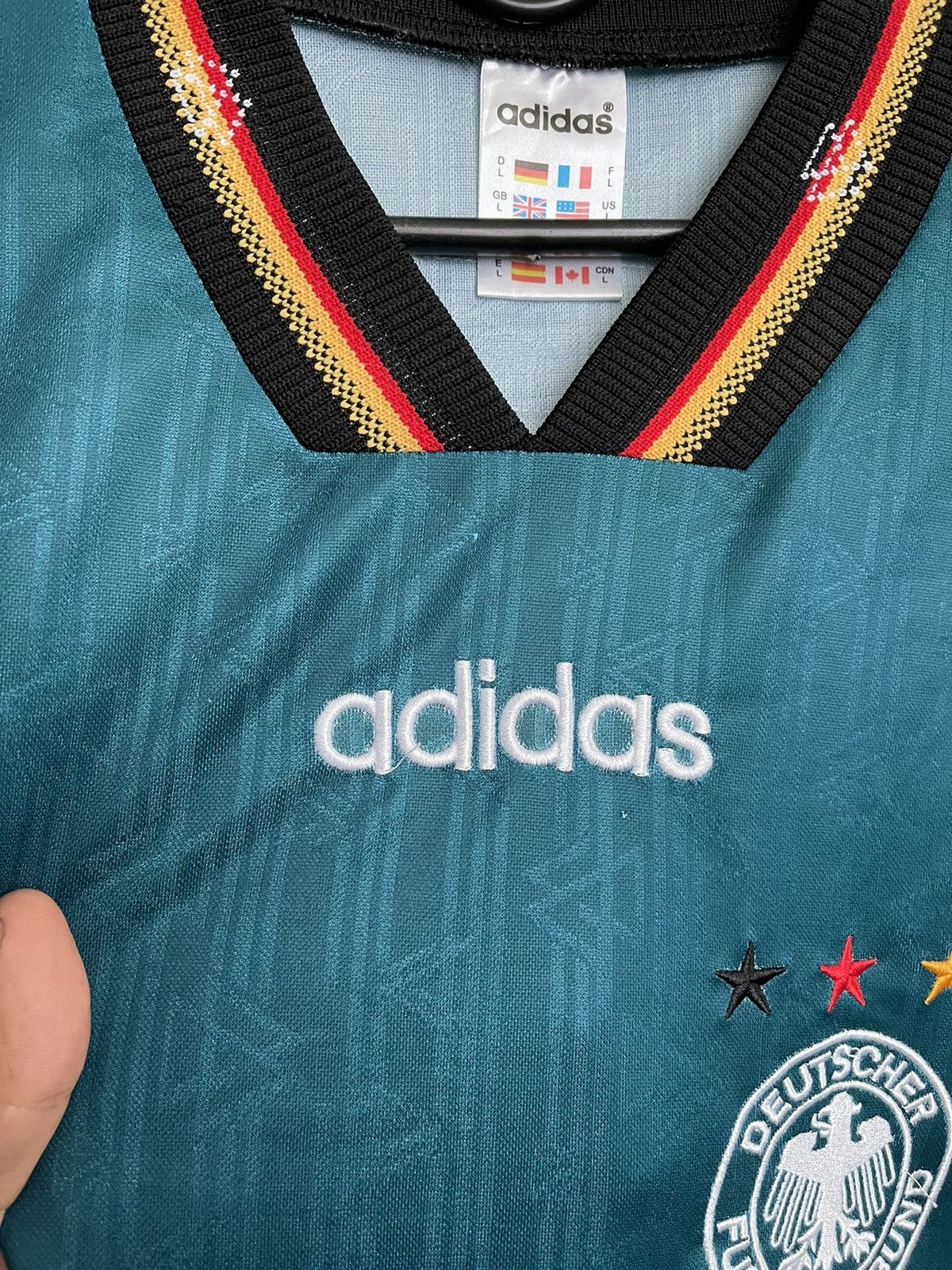 Adidas 1996/1997 Adidas Germany Deutschland Vintage Soccer Jersey Size US L / EU 52-54 / 3 - 6 Thumbnail
