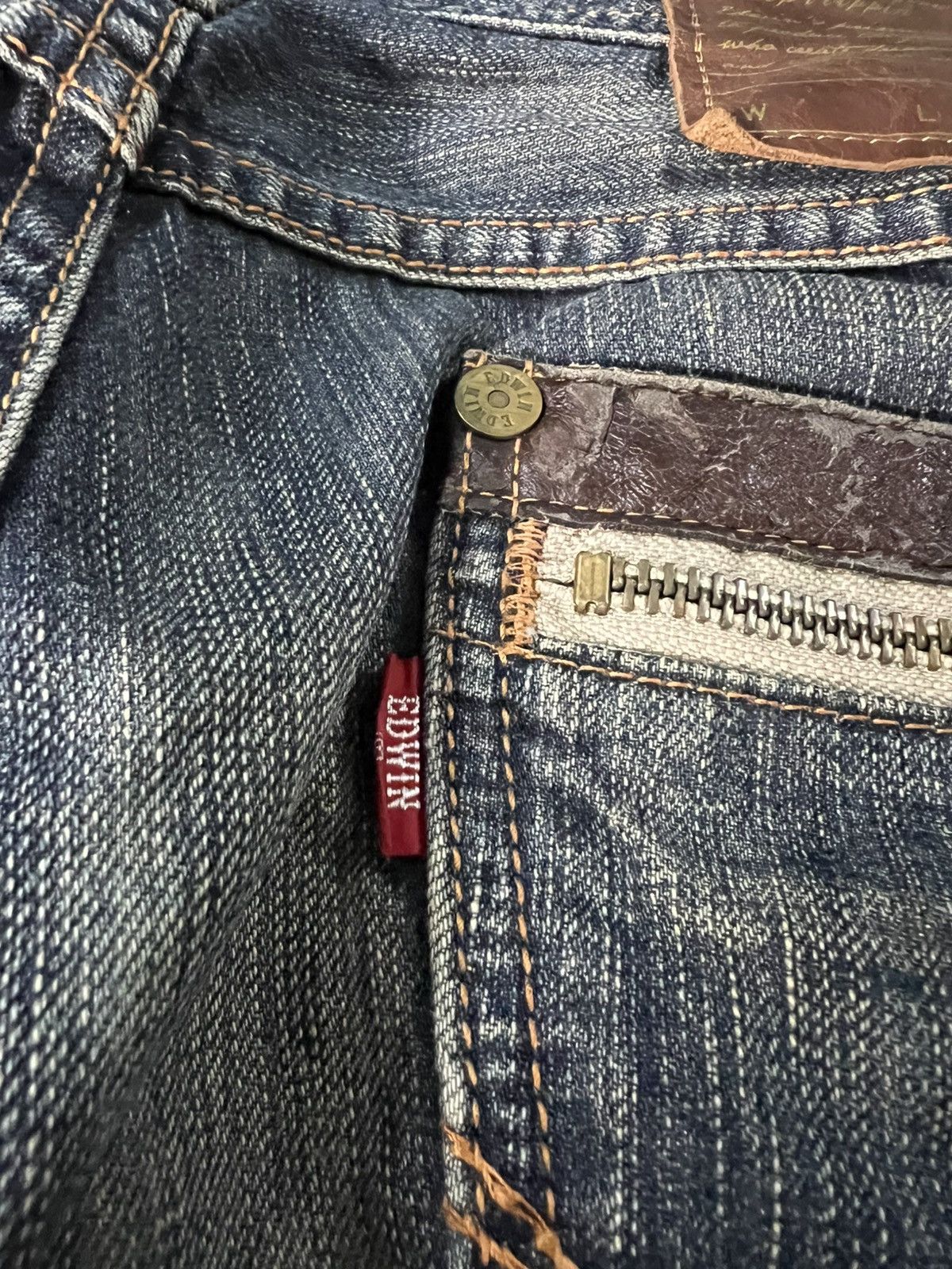 Edwin × If Six Was Nine × Le Grande Bleu (L.G.B.) 💥FLARE💥VINTAGE EDWIN 503 BLUE TRIP NICE DESIGN Size US 33 - 19 Thumbnail