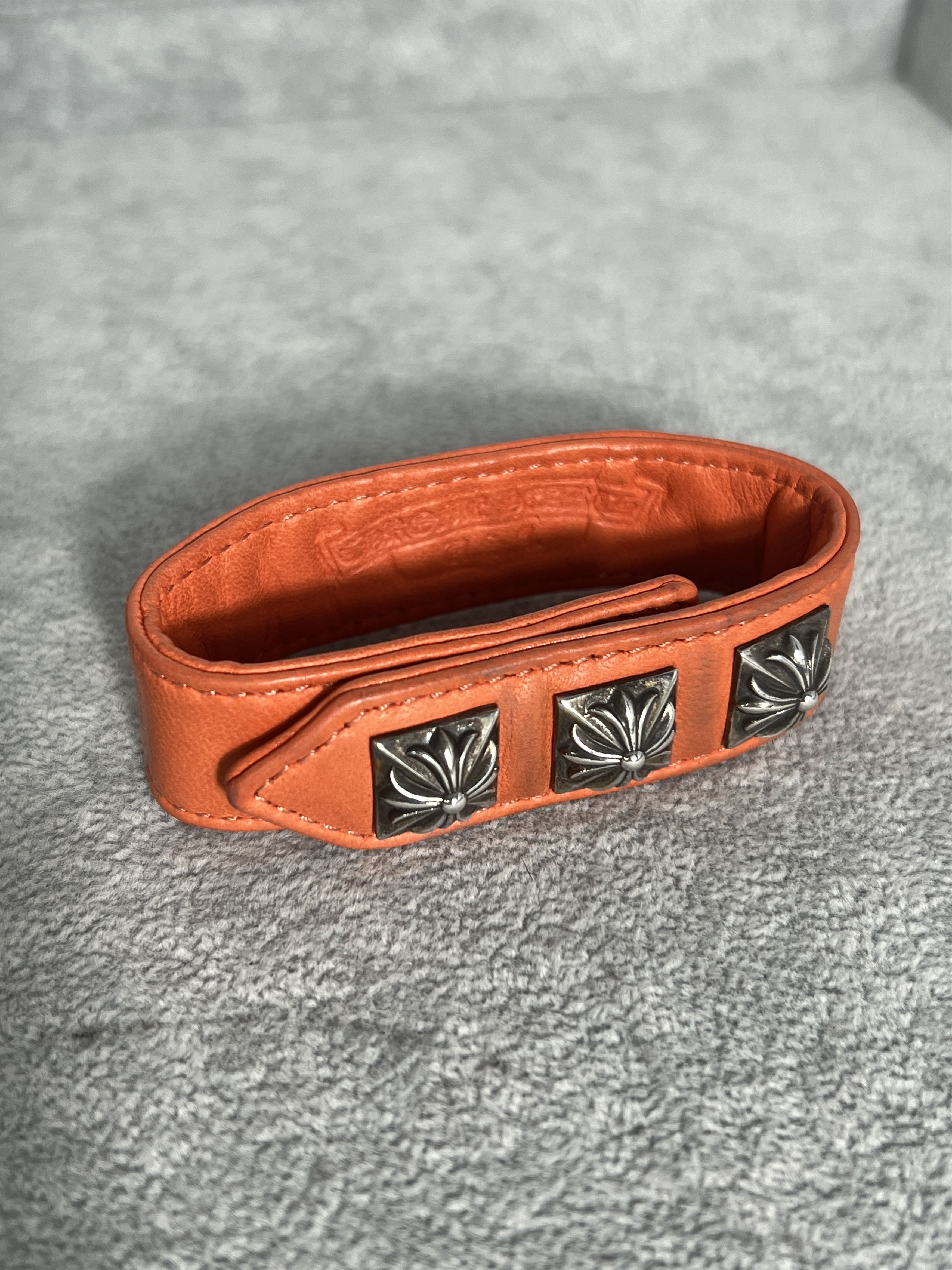 Chrome Hearts Chrome Hearts Orange Leather Bracelet Floral Stud 925 Size ONE SIZE - 1 Thumbnail