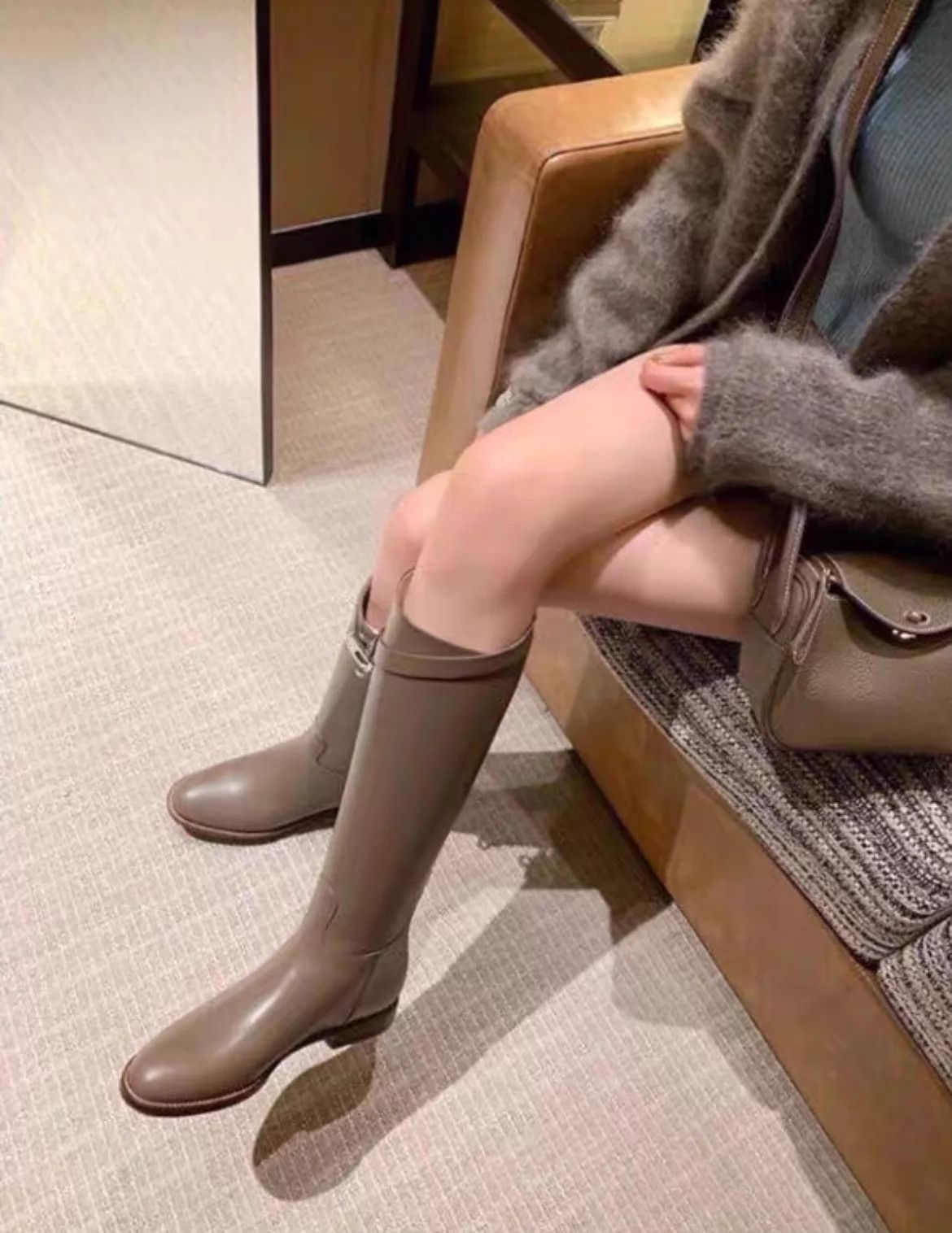 Hermes Hermes Kelly Buckle ElephantGrey Calfskin Knee-High Boot Size US 5 / IT 35 - 1 Thumbnail