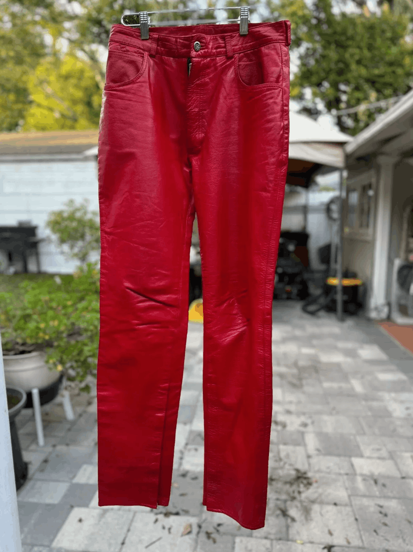 Vintage La Rocka Johnsons Red Leather Pants Trousers Vintage 80's Size US 30 / EU 46 - 1 Thumbnail