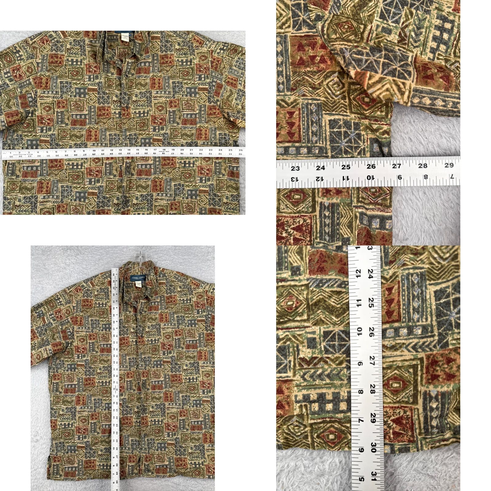 Vintage VINTAGE Cooke Street Shirt Men 2XL Green Red Tile Geometric 100% Cotton Hawaiian Aloha Beach Resort Pattern 90s Mens Shirt Size US XXL / EU 58 / 5 - 8 Thumbnail