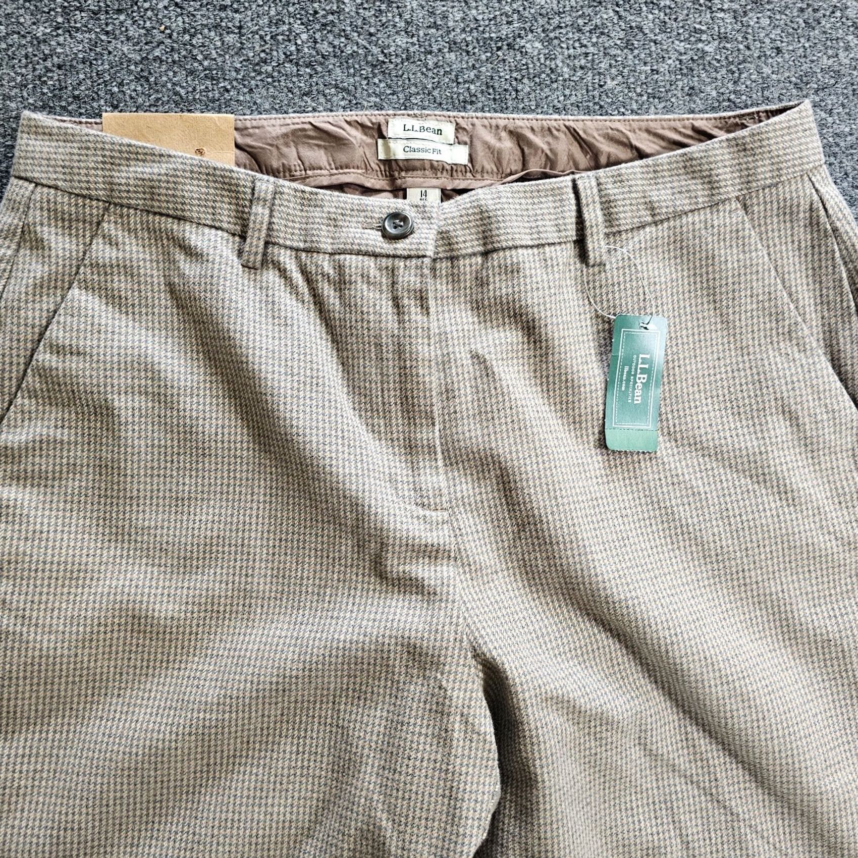 Vintage L.L. Bean Pants Womens 14 Beige Flannel Houndstooth Straight Leg Career Classic Size 36" / US 14 / IT 50 - 6 Thumbnail