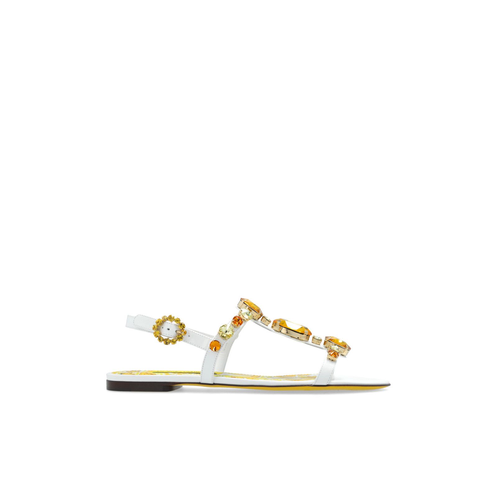 DOLCE&GABBANA Bianca Rhinestone Jewel White Leather Sandals