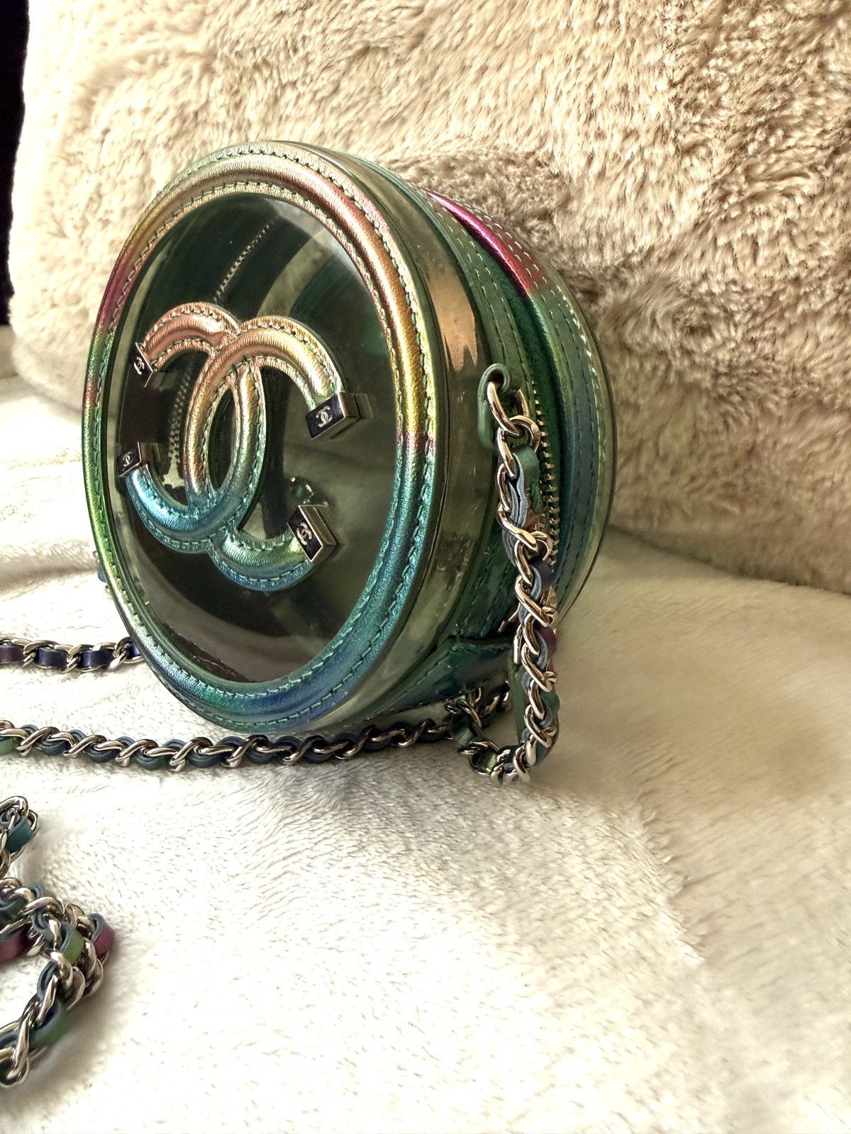 Chanel CHANEL PVC Lambskin Filigree Round Clutch With Chain green Size ONE SIZE - 5 Thumbnail
