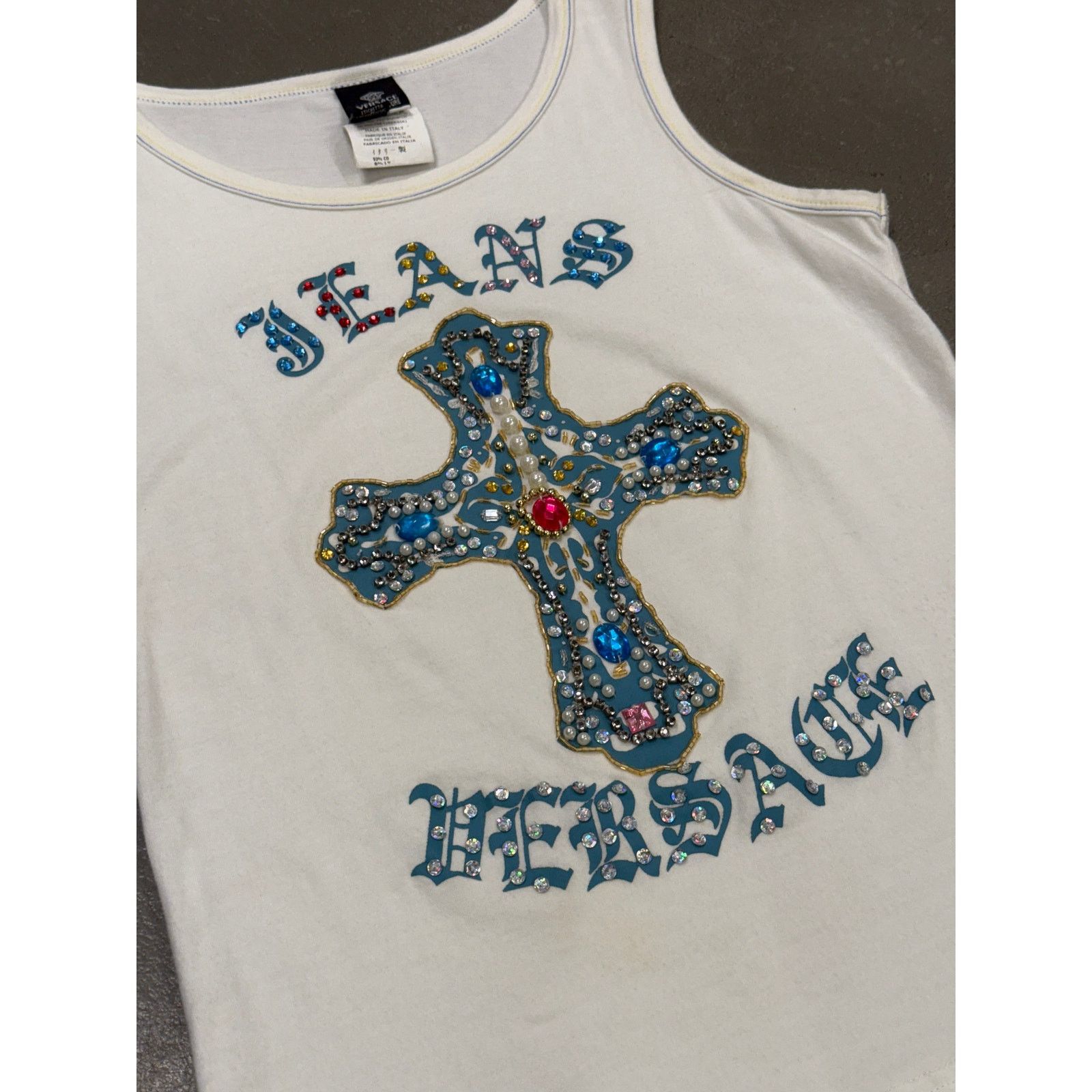 Versace 2000s Versace embellished stones cross tank top Size L / US 10 / IT 46 - 5 Thumbnail