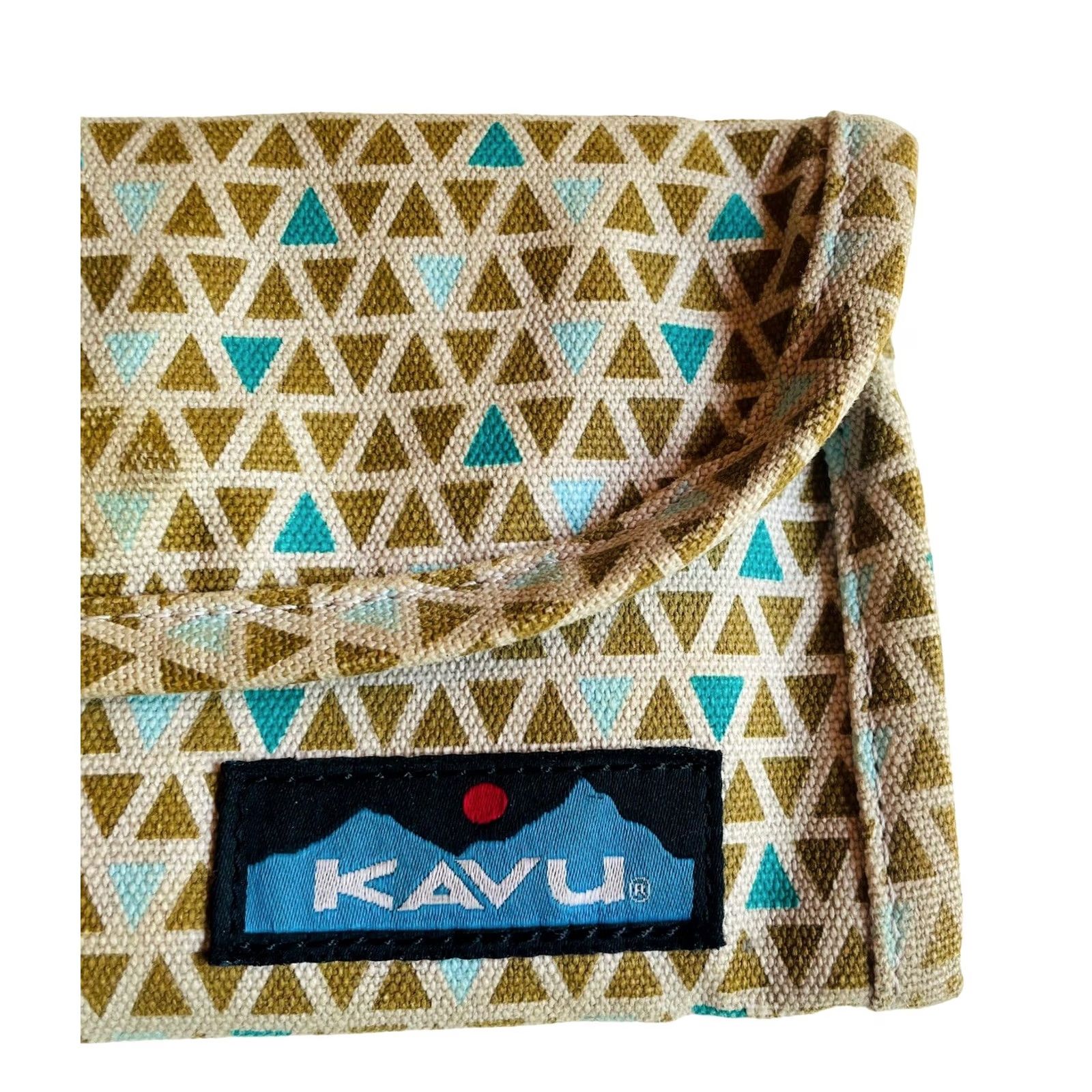 KAVU VINTAGE KAVU Wallet Big Spender Tri Fold Brown Blue Triangle Shapes Design Women’s Size ONE SIZE - 3 Thumbnail