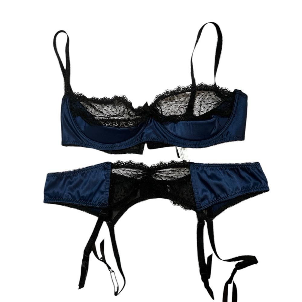 Venus Elegant Black and Blue Lingerie Set Size ONE SIZE - 1 Thumbnail