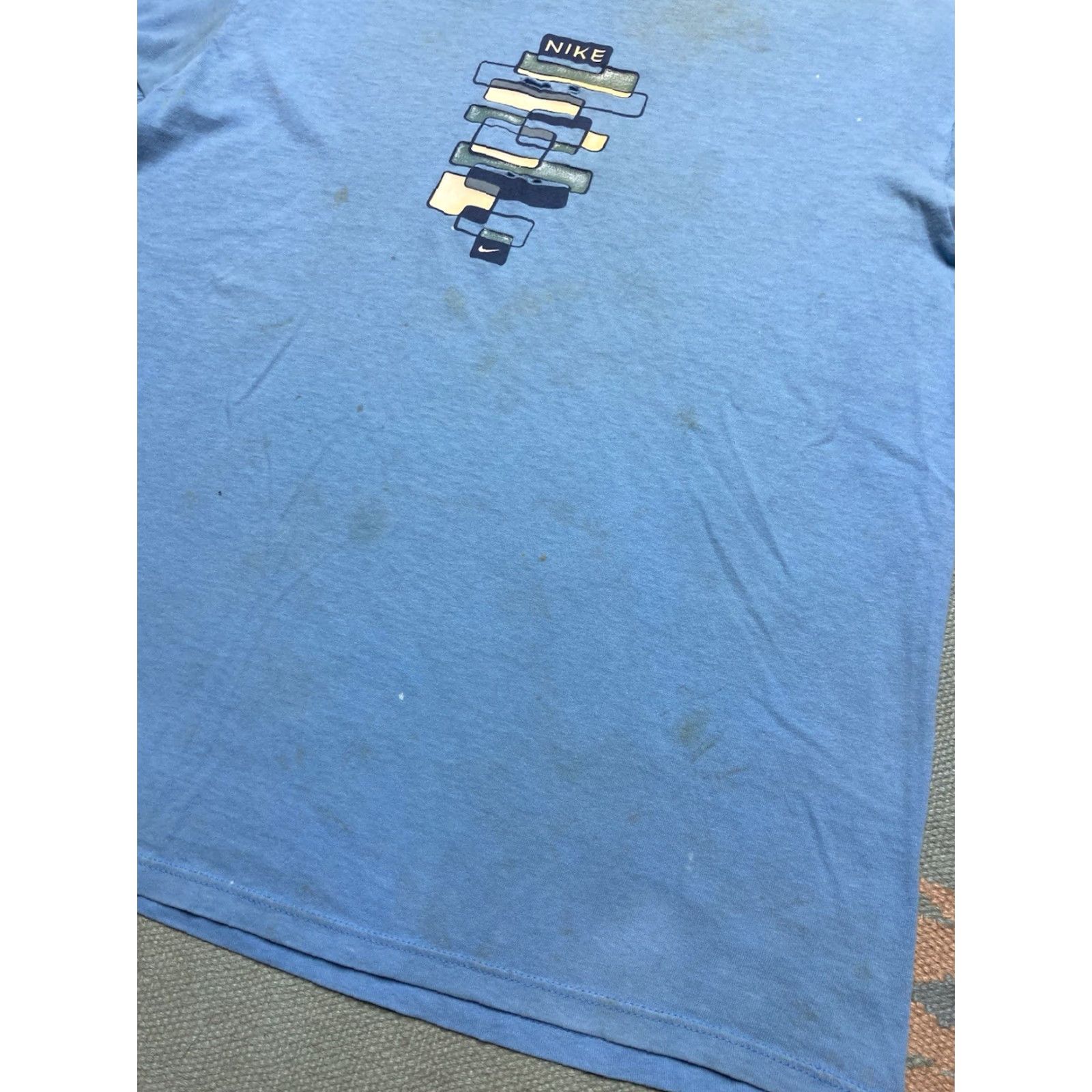 Nike VINTAGE Nike T-Shirt check logo distressed ringer spell out swoosh Medium Men Blue Size US M / EU 48-50 / 2 - 2 Thumbnail