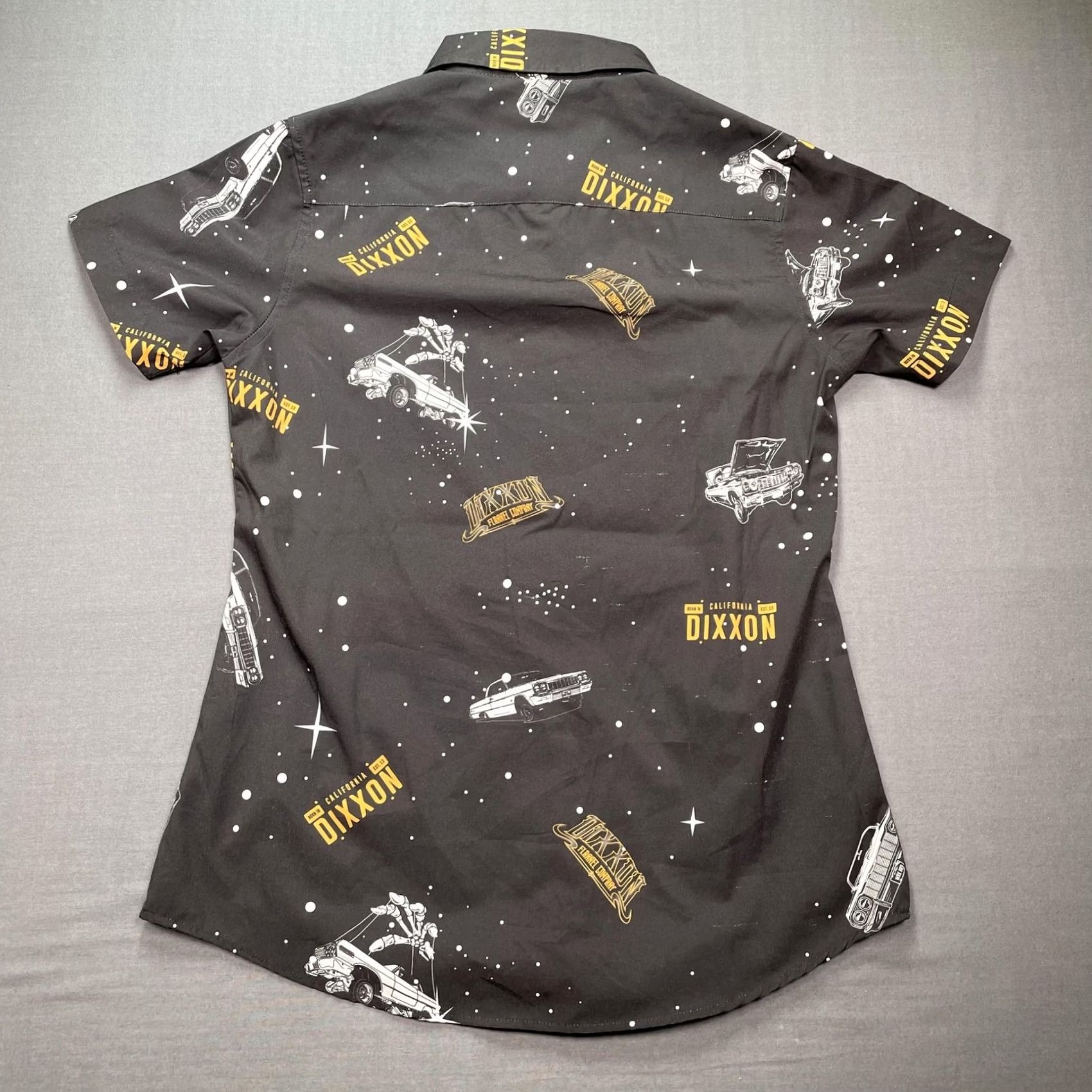 Vintage Dixxon Shirt Mens Small Black Space Car Graphic Short Sleeve Button-Up Stretch Size S / US 4 / IT 40 - 6 Thumbnail