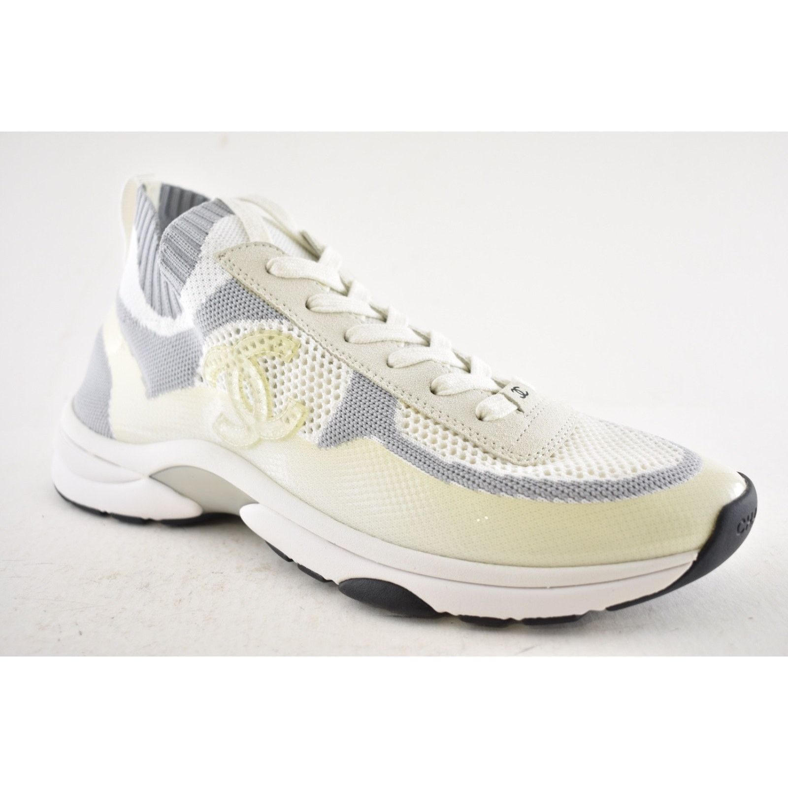 Chanel Chanel 22C Mens White Grey Knit Trainer Sneaker 44 11 Size US 11 / EU 44 - 5 Thumbnail