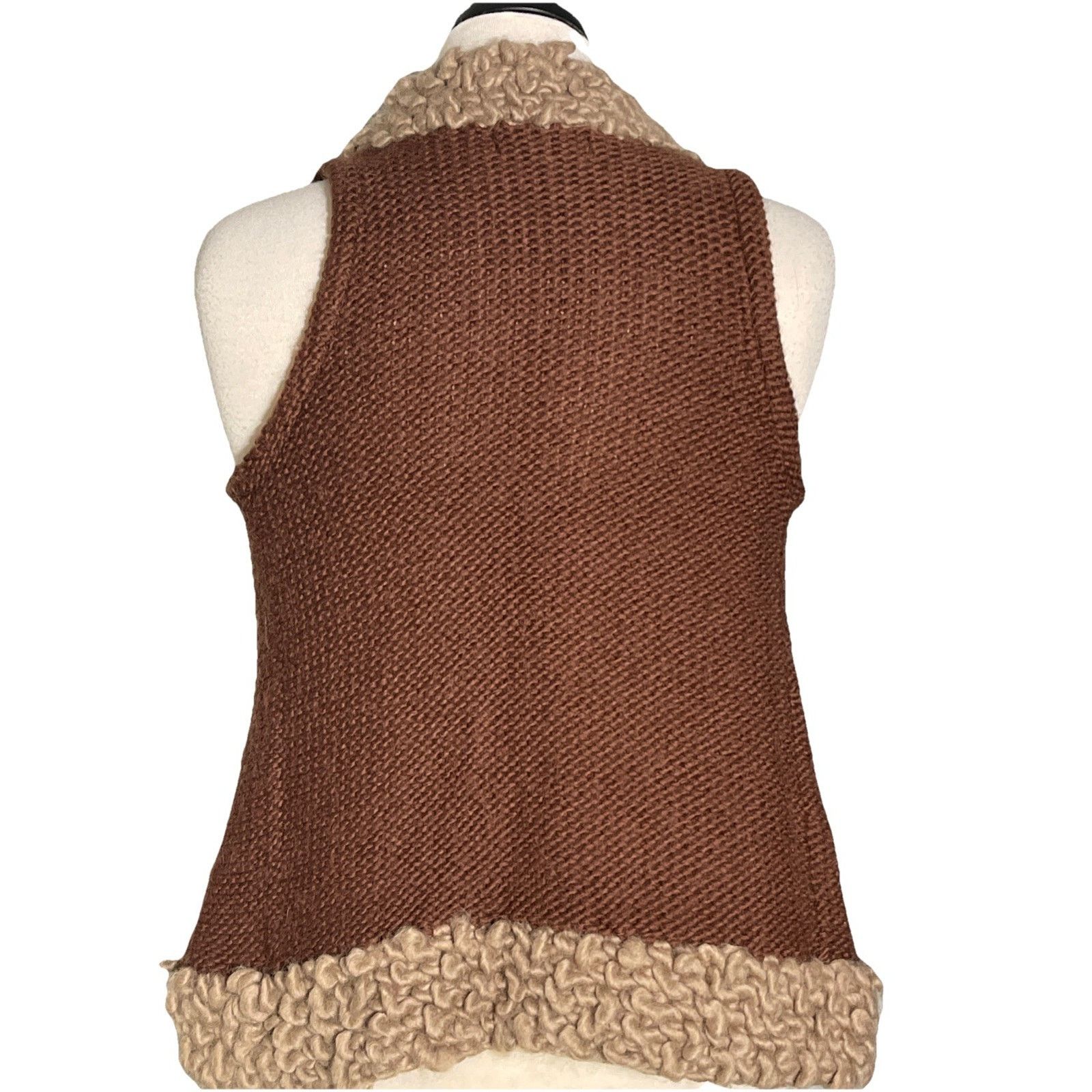 Zara TRF Zara Sherpa / Wool Vest Knitted Brown and Tan Medium Size XS / US 0-2 / IT 36-38 - 4 Thumbnail