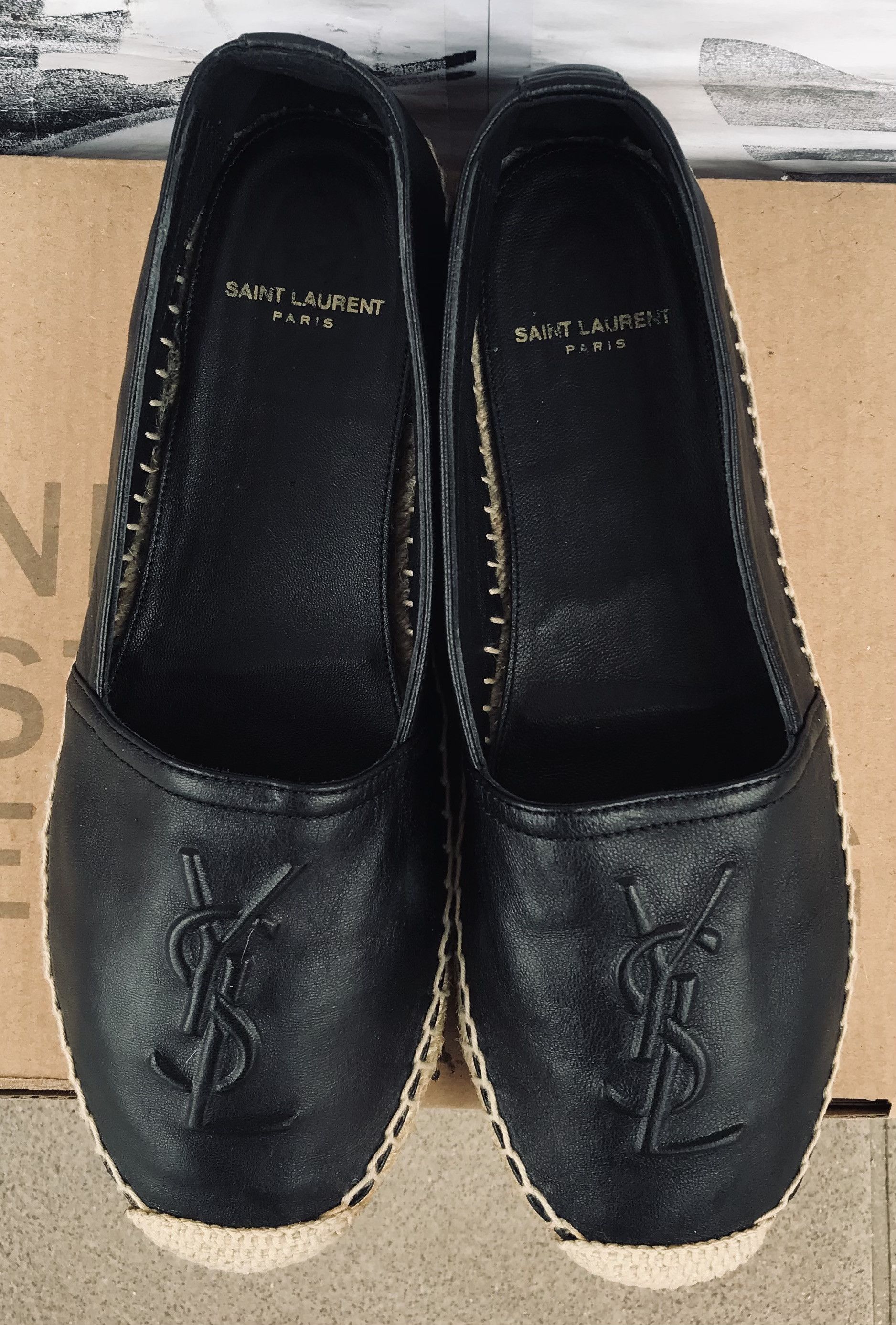 Saint Laurent Paris Saint Laurent Espadrilles YSL Black Leather Flats Slip-On Size US 6.5 / IT 36.5 - 7 Thumbnail