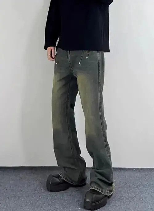 Jean Vintage distressed studded wide-leg jeans Size US 32 / EU 48 - 3 Thumbnail