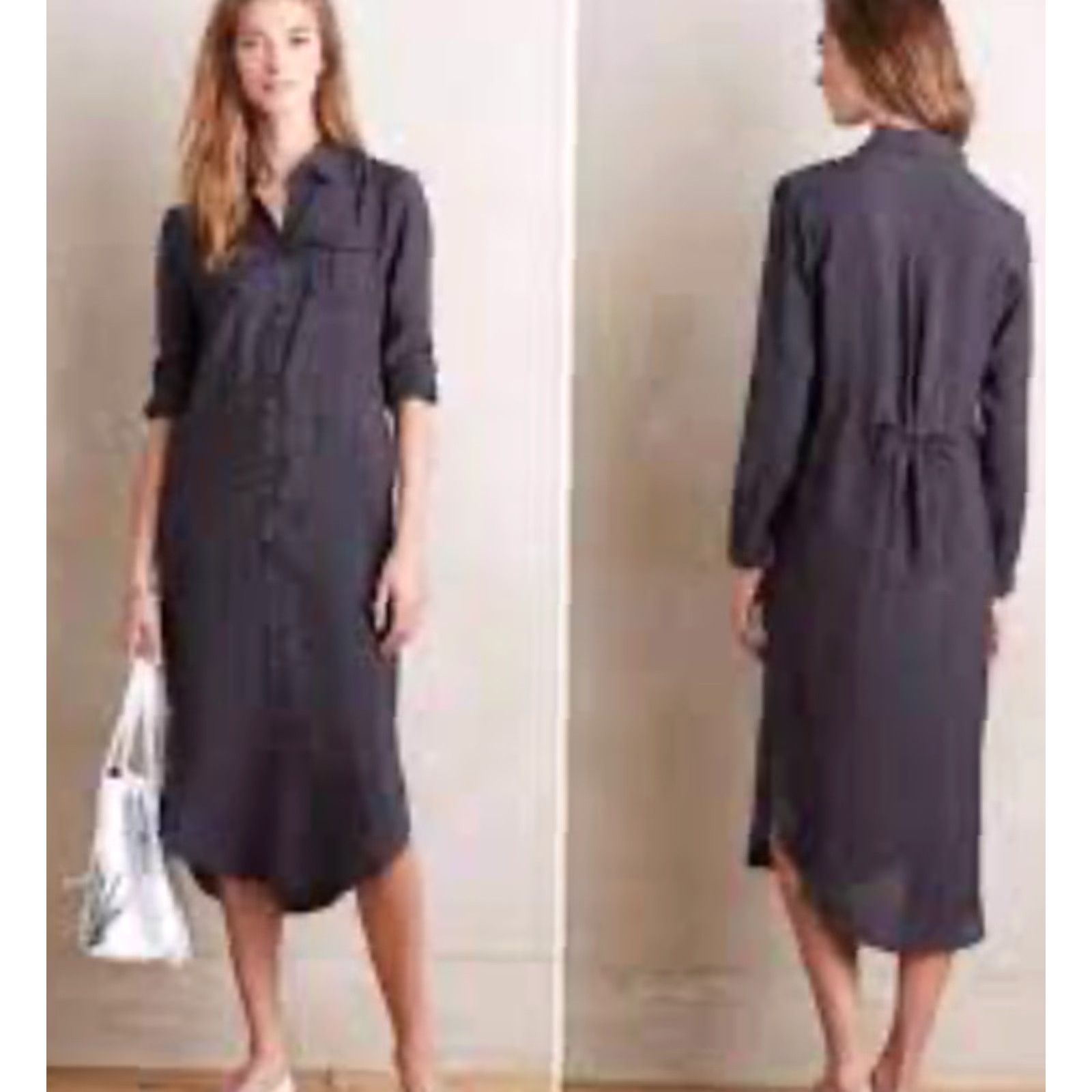 Vintage Maeve Dress Womens Size 6 Carbon Gray Jemima Utility Drawstring Midi Shirt NEW Size M / US 6-8 / IT 42-44 - 2 Thumbnail