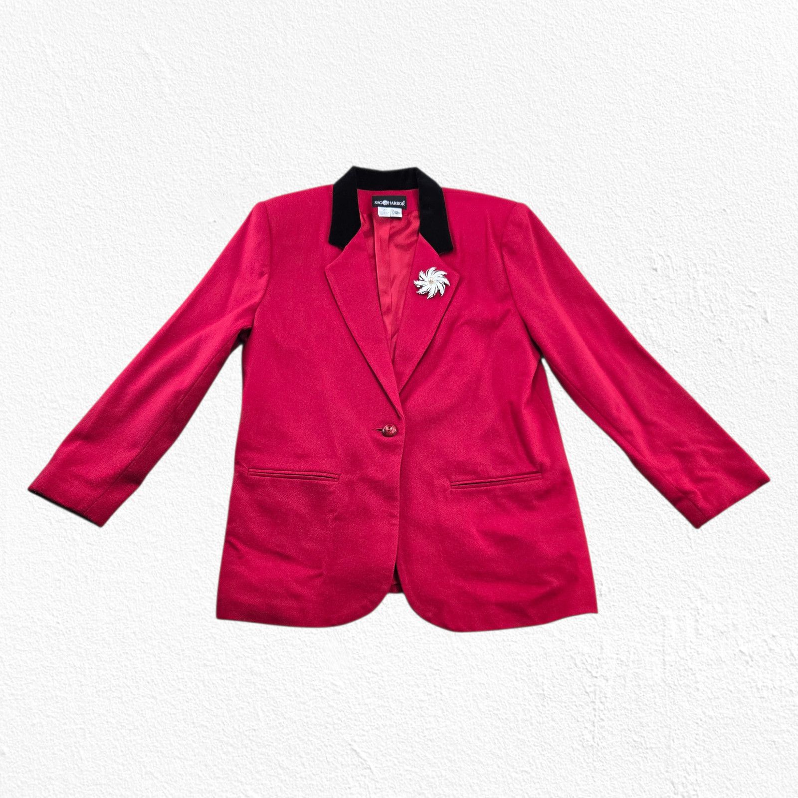 Vintage Vintage Red Wool Blazer Velvet Collar Size 16 Size XXL / US 16-18 / IT 52-54 - 3 Thumbnail
