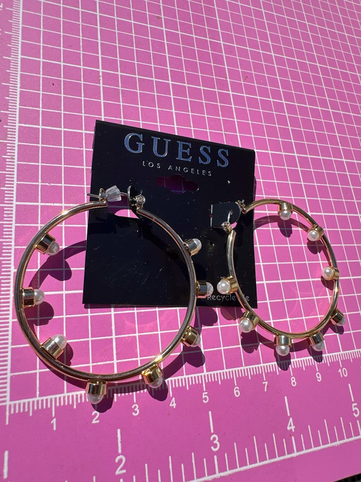 Guess Guess Earrings white pearls on gold loops clip on drops Size ONE SIZE - 3 Thumbnail