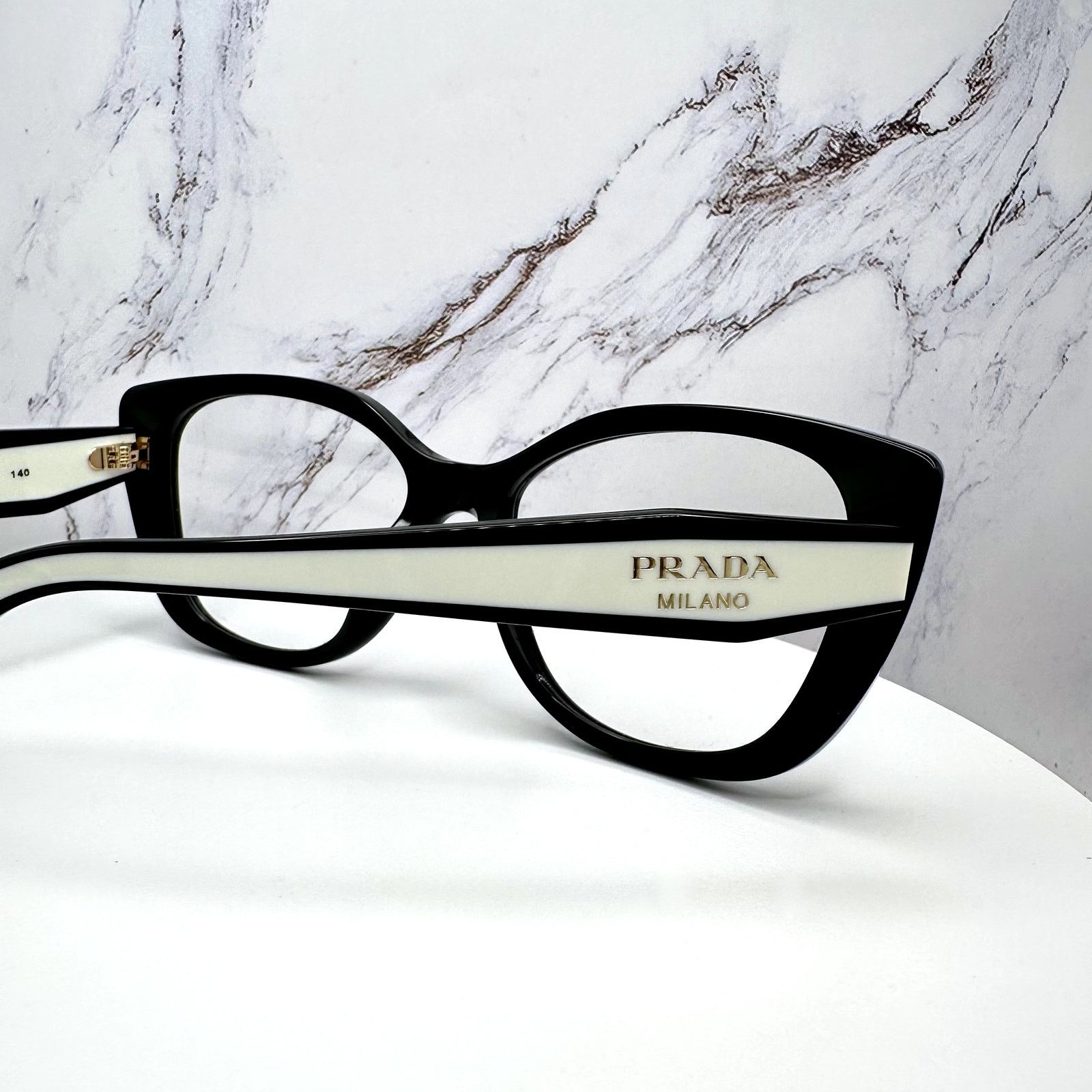 Prada New PRADA Eyeglasses Cat Eye Black White Gold 53-17-140 Size ONE SIZE - 15 Thumbnail