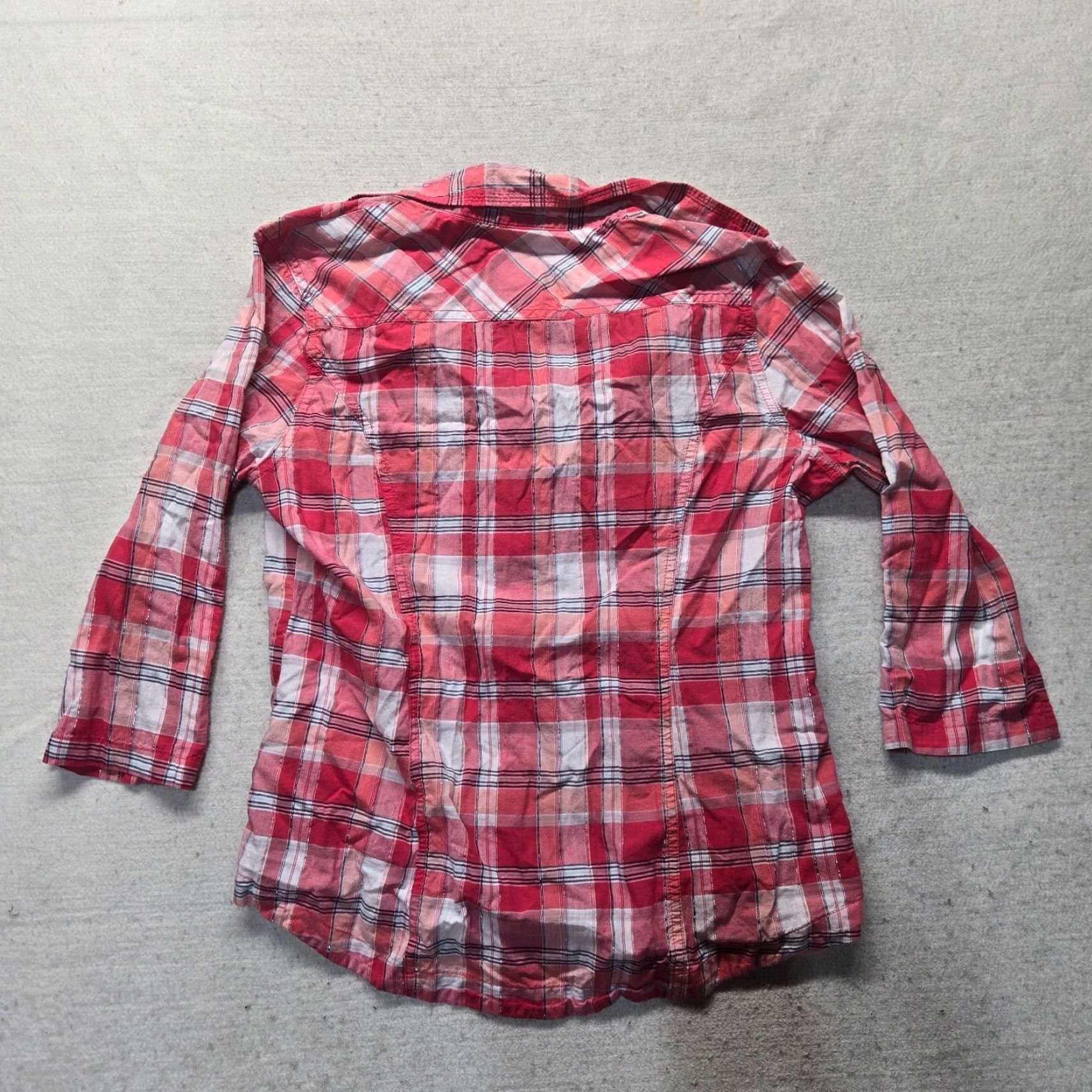 Vintage Cato Shirt Womens Large L Red Plaid Long Sleeve Roll Tab Snap Button Vintage? (Note: vintage rule; but item not vintage. Use NO Vintage. Use not add.) Size L / US 10 / IT 46 - 8 Thumbnail