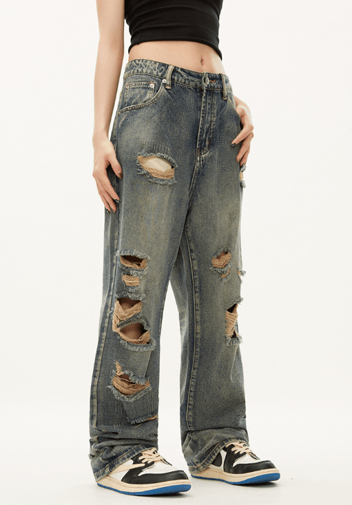 Japanese Brand × Jean American street style men's hiphop straight ripped jeans Size US 32 / EU 48 - 4 Thumbnail