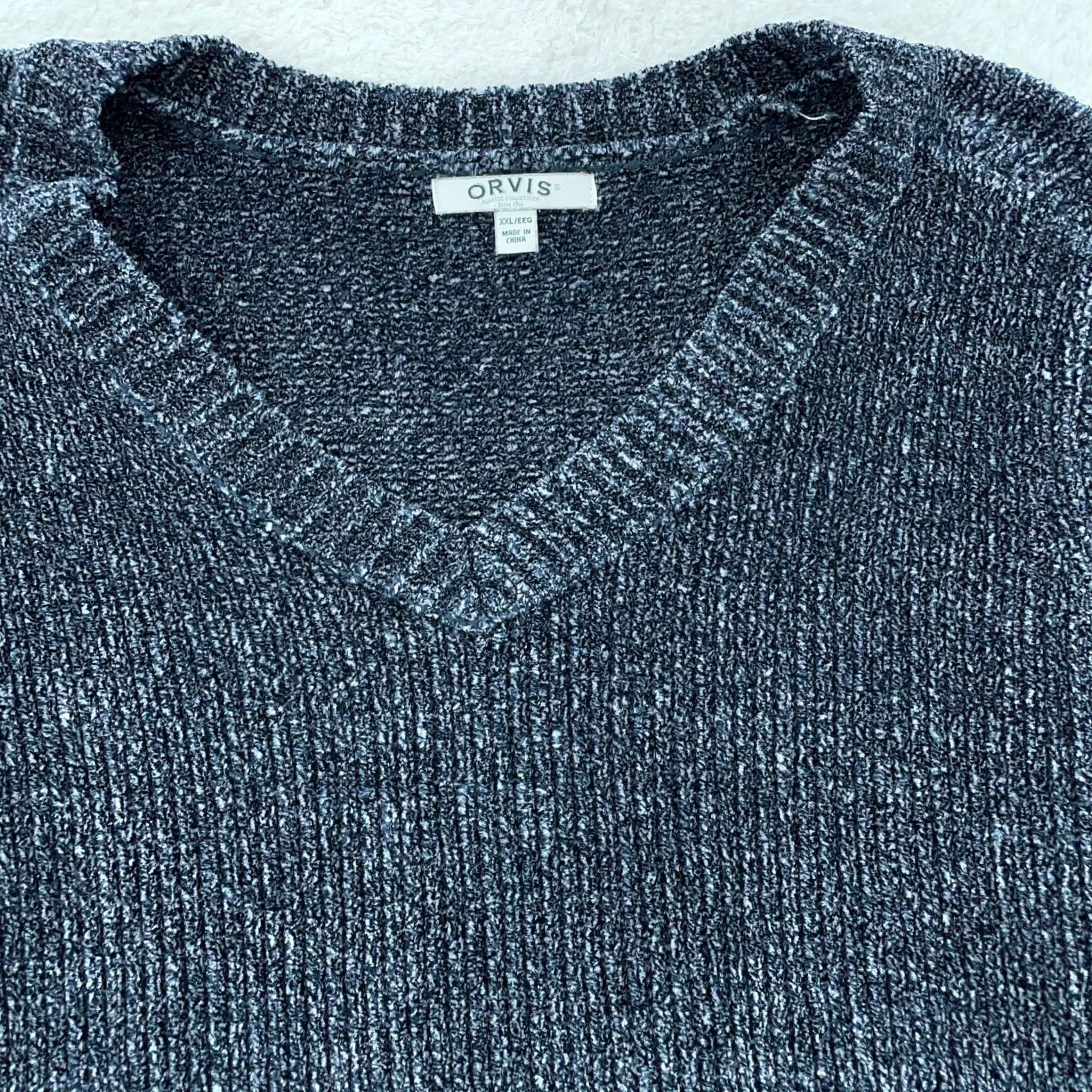 Orvis Orvis Sweater Womens 2XL Blue Marled Knit Long Sleeve Chenille Pullover V-Neck Raglan Size 2XL Winter Fall Casual Womens Size XXL / US 16-18 / IT 52-54 - 2 Thumbnail