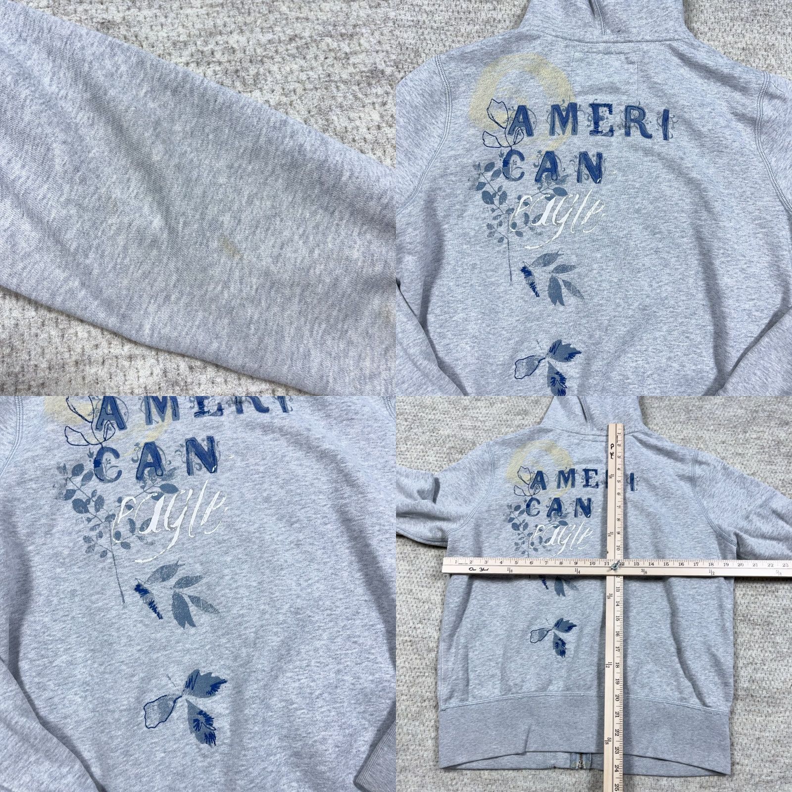 American Eagle Outfitters VINTAGE American Eagle Outfitters Hoodie Women XL Gray Full Zip Jacket Faded Stained Size XL / US 12-14 / IT 48-50 - 9 Thumbnail