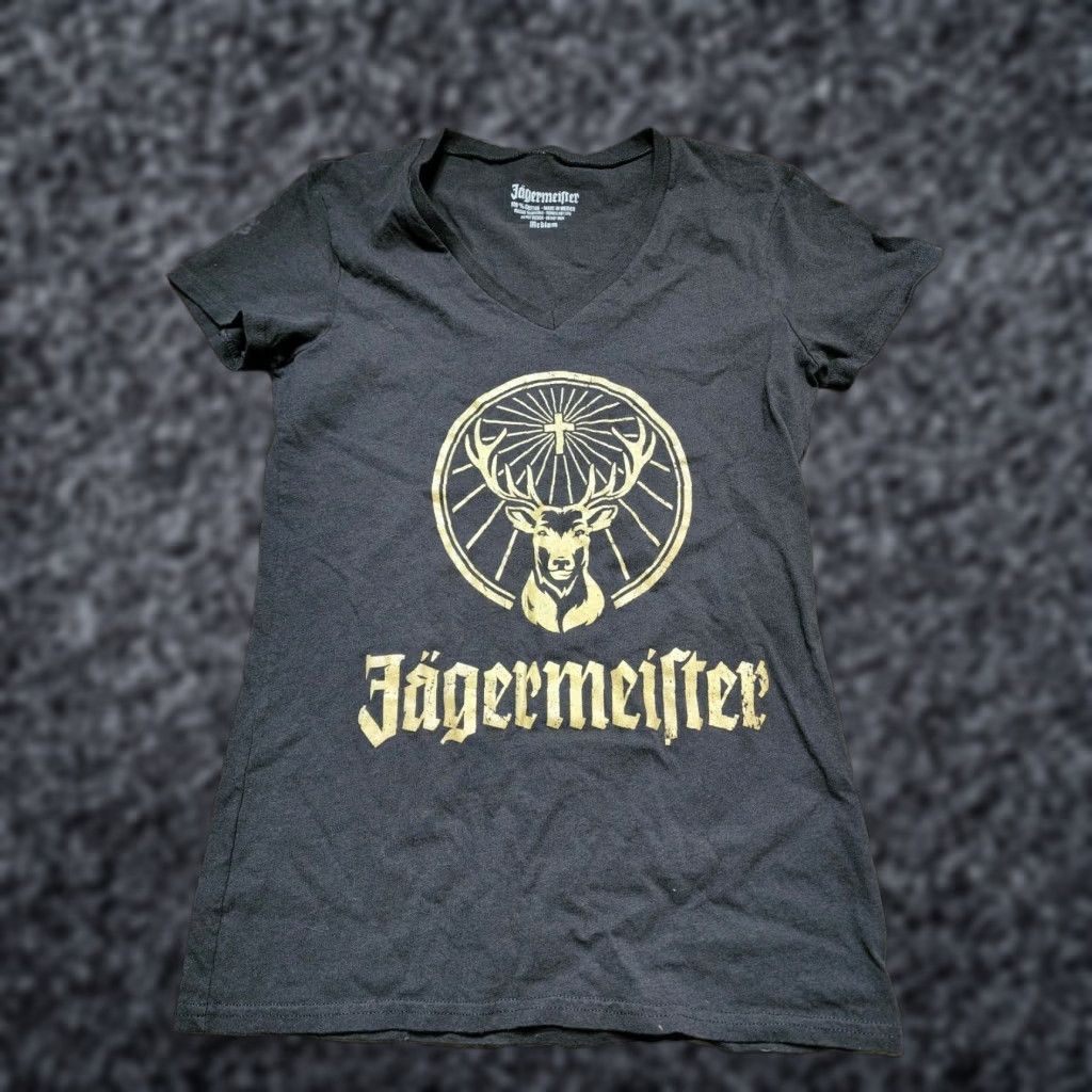 Logo 7 Vintage Jagermeister Gold Logo V-Neck T-Shirt Women M Black Casual Size M / US 6-8 / IT 42-44 - 1 Thumbnail