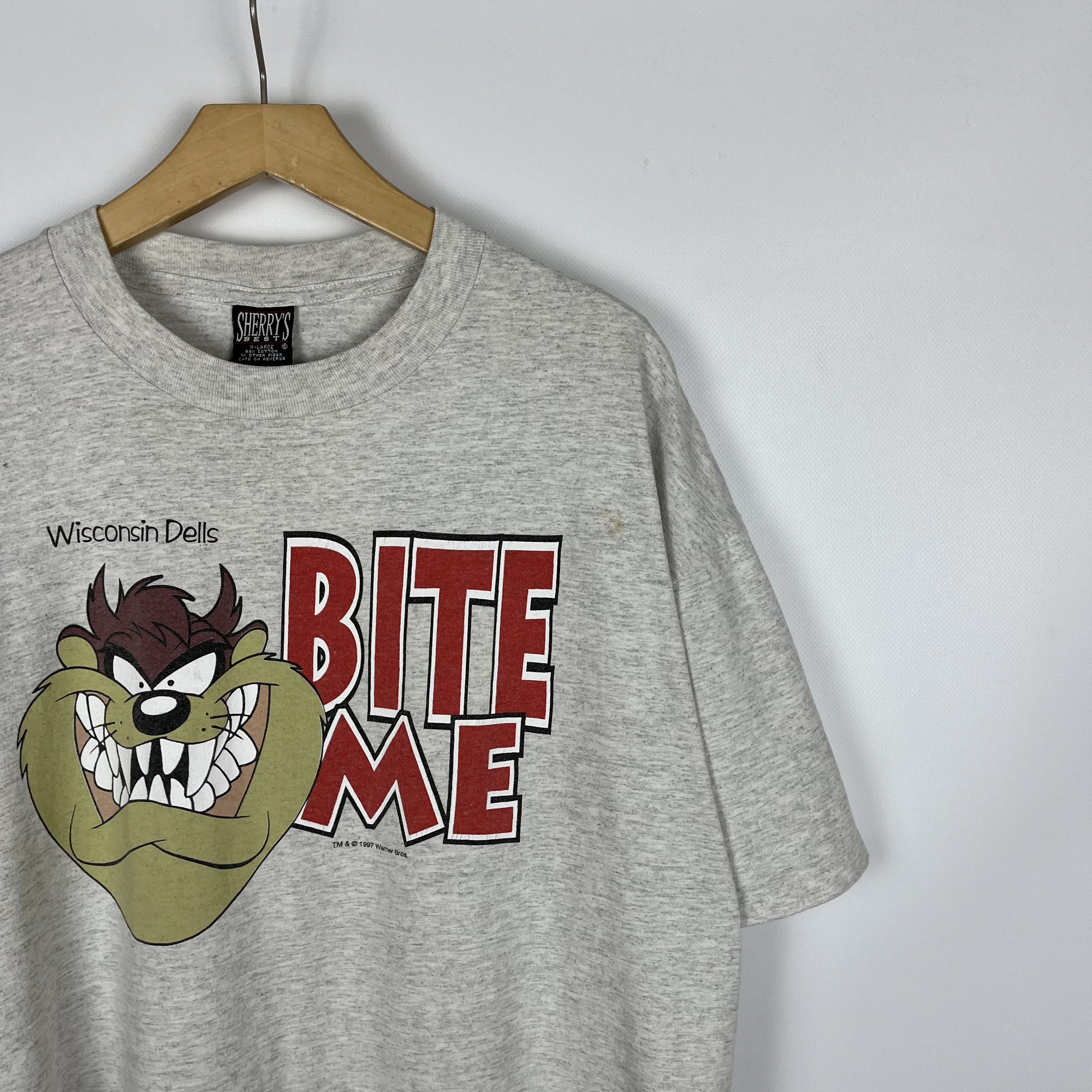Warner Bros Vintage Warner Bros Taz «Bite Me» Cartoon T Shirt 1997 Size US XL / EU 56 / 4 - 2 Thumbnail