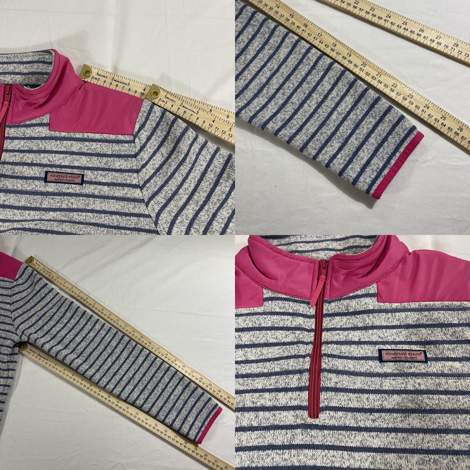 Vineyard Vines Vineyard Vines Women's M 1/4 Zip Sweater Logo Gray Stripes Mock Neck Pullover NY? Actually. Size M / US 6-8 / IT 42-44 - 8 Thumbnail