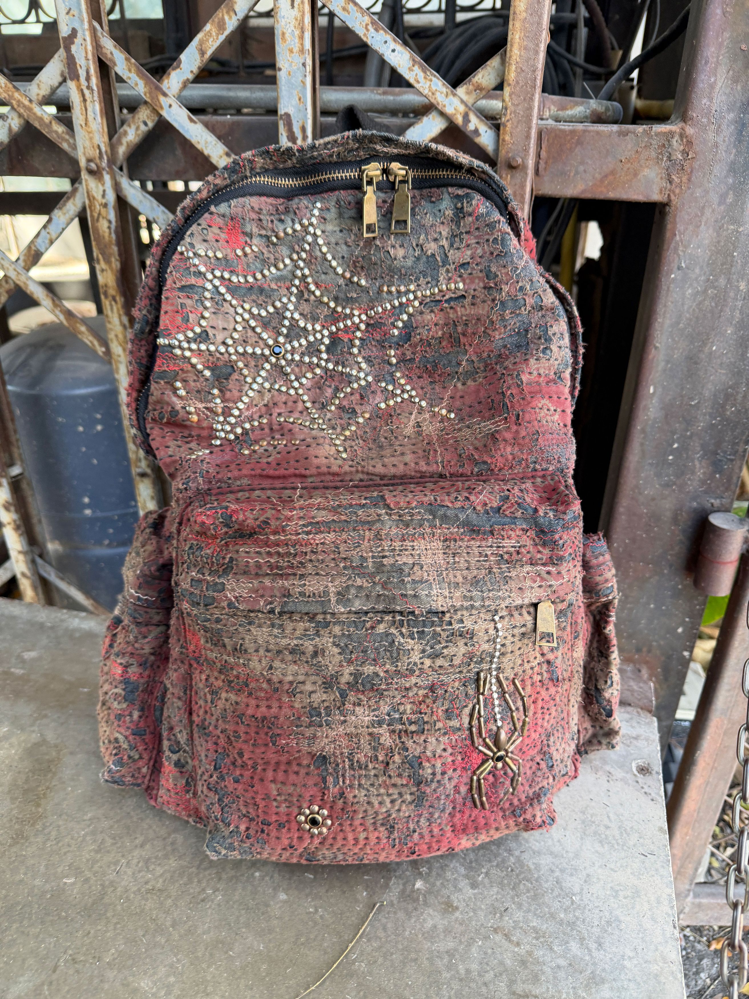 Japanese Brand SOLD * BORO SASHIKO Studded Spider Web Backpack 🕷️🕸️ Size ONE SIZE - 1 Thumbnail