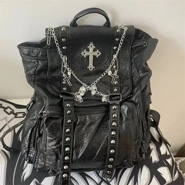 Other Goth Y2k Backpack Punk Bag artificial leather cross Skeleton Size ONE SIZE - 2 Thumbnail